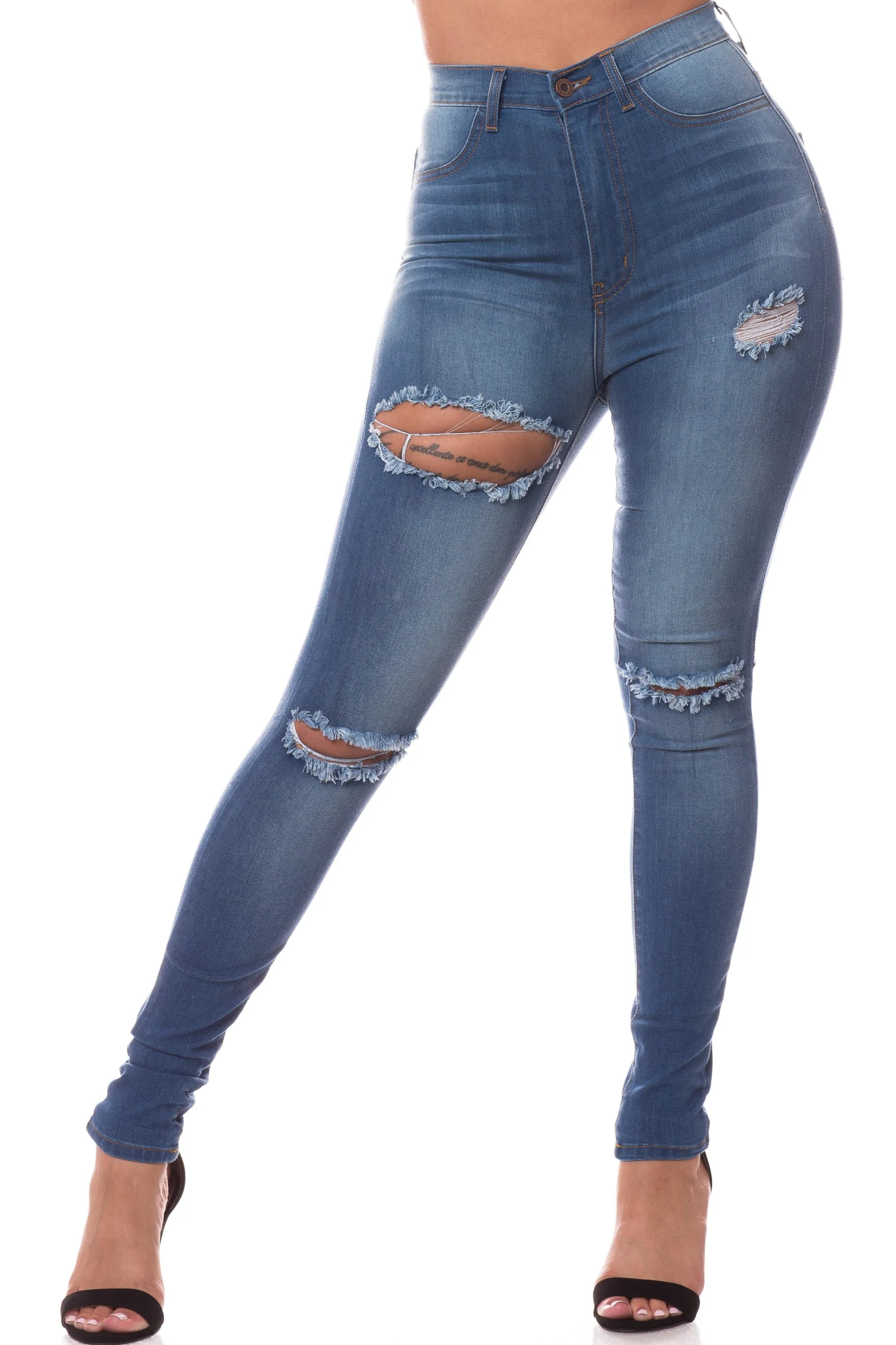 4399 Women's Super High Waisted Distressed Skinny Jeans