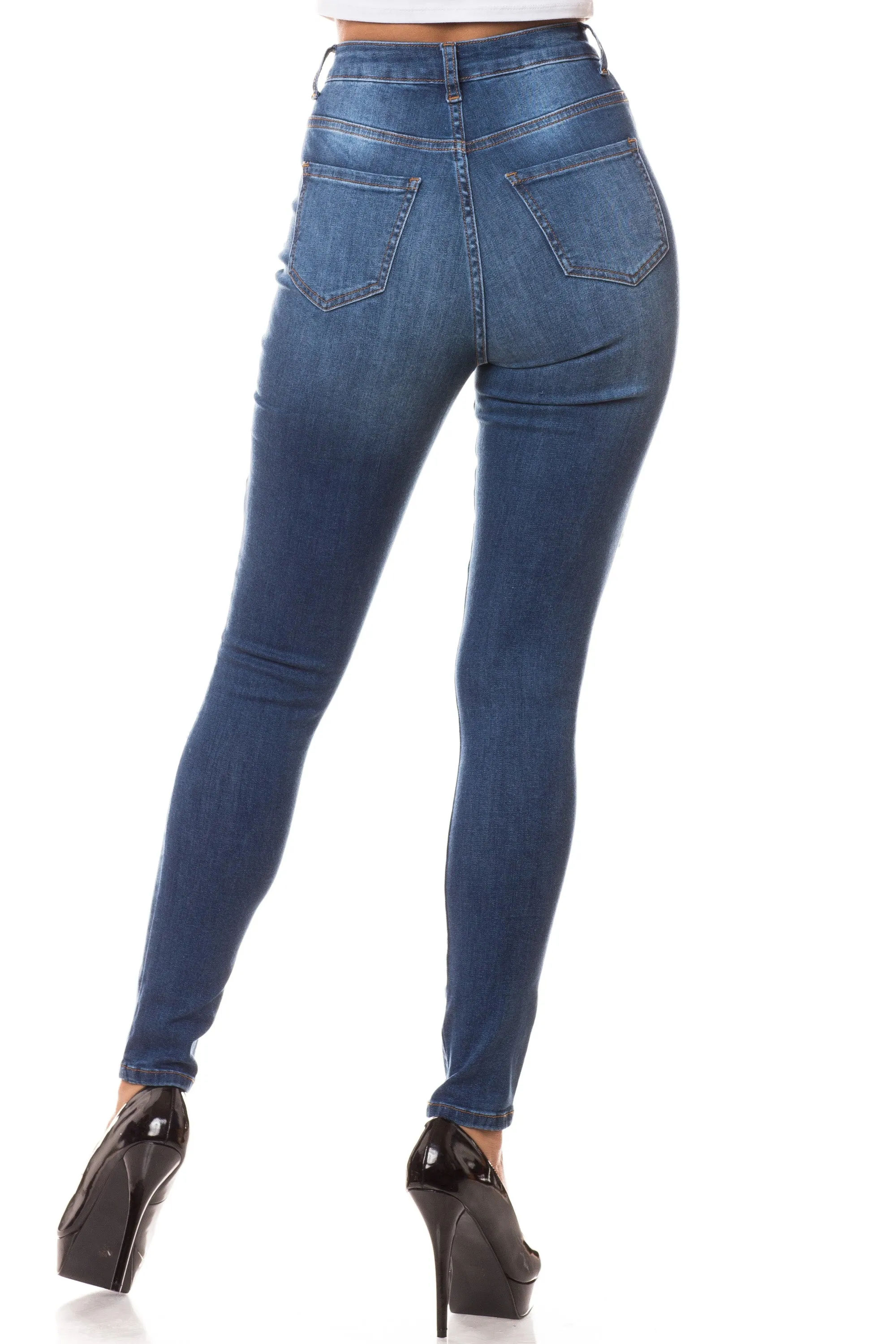 4434 Women's High Waisted Distressed Skinny Jeans with Cut Outs