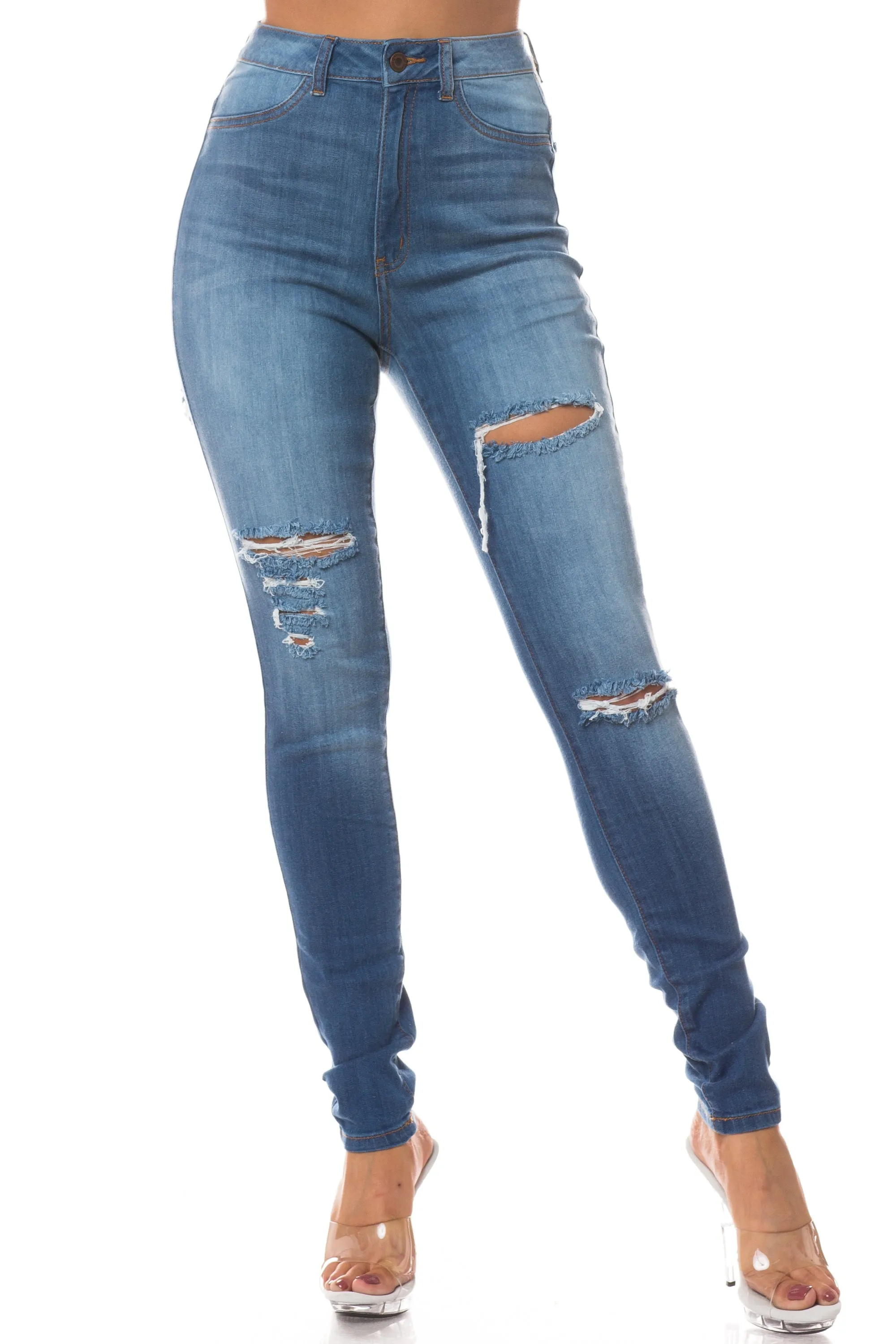 4461 Women's High Waisted Distressed Skinny Jeans