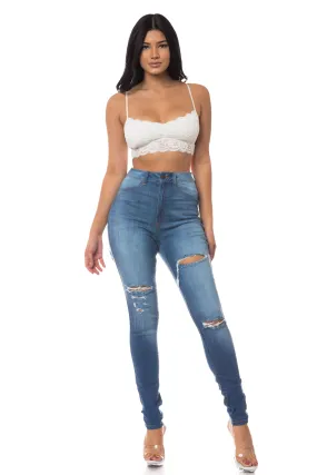 4461 Women's High Waisted Distressed Skinny Jeans