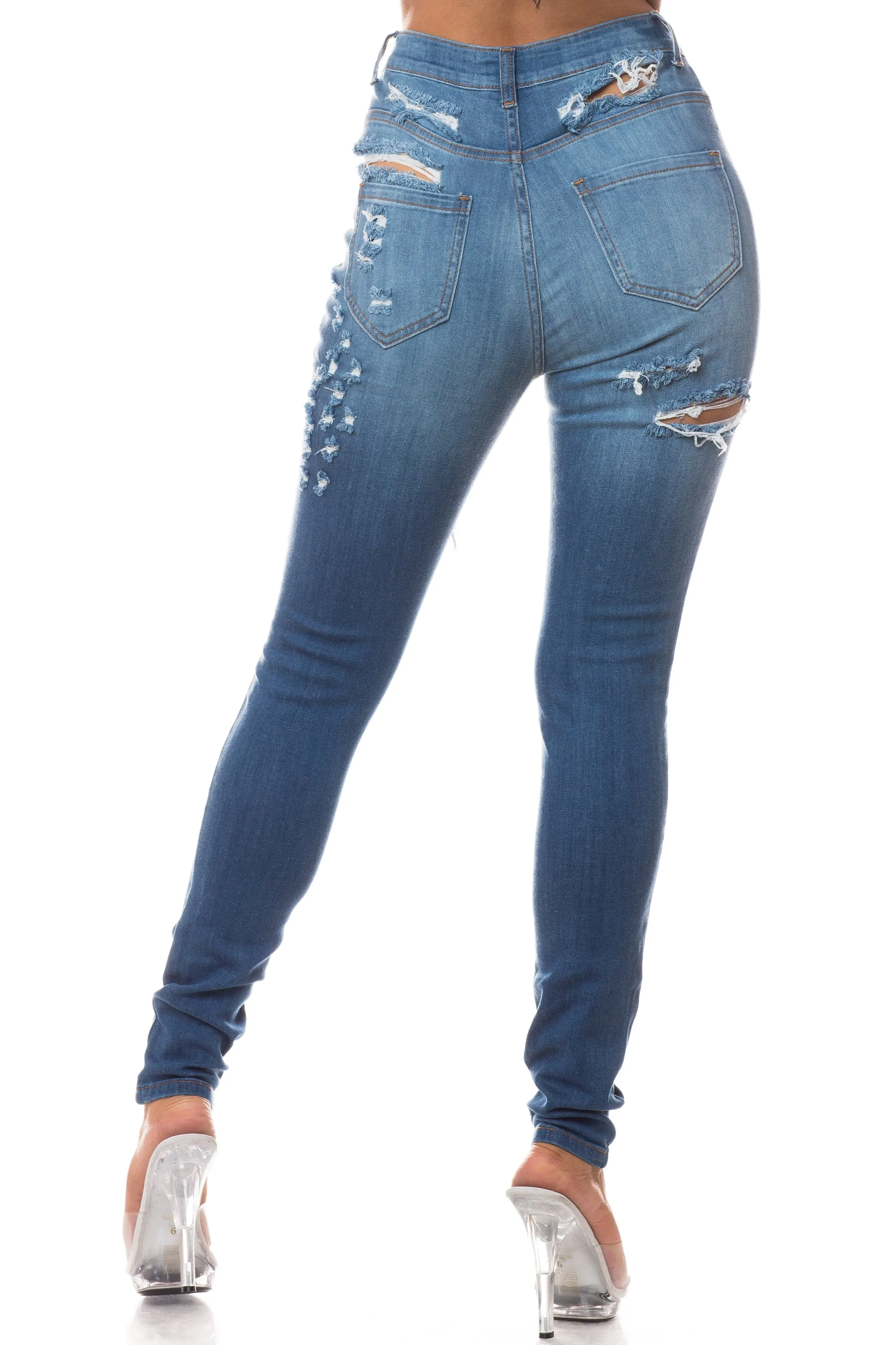 4461 Women's High Waisted Distressed Skinny Jeans