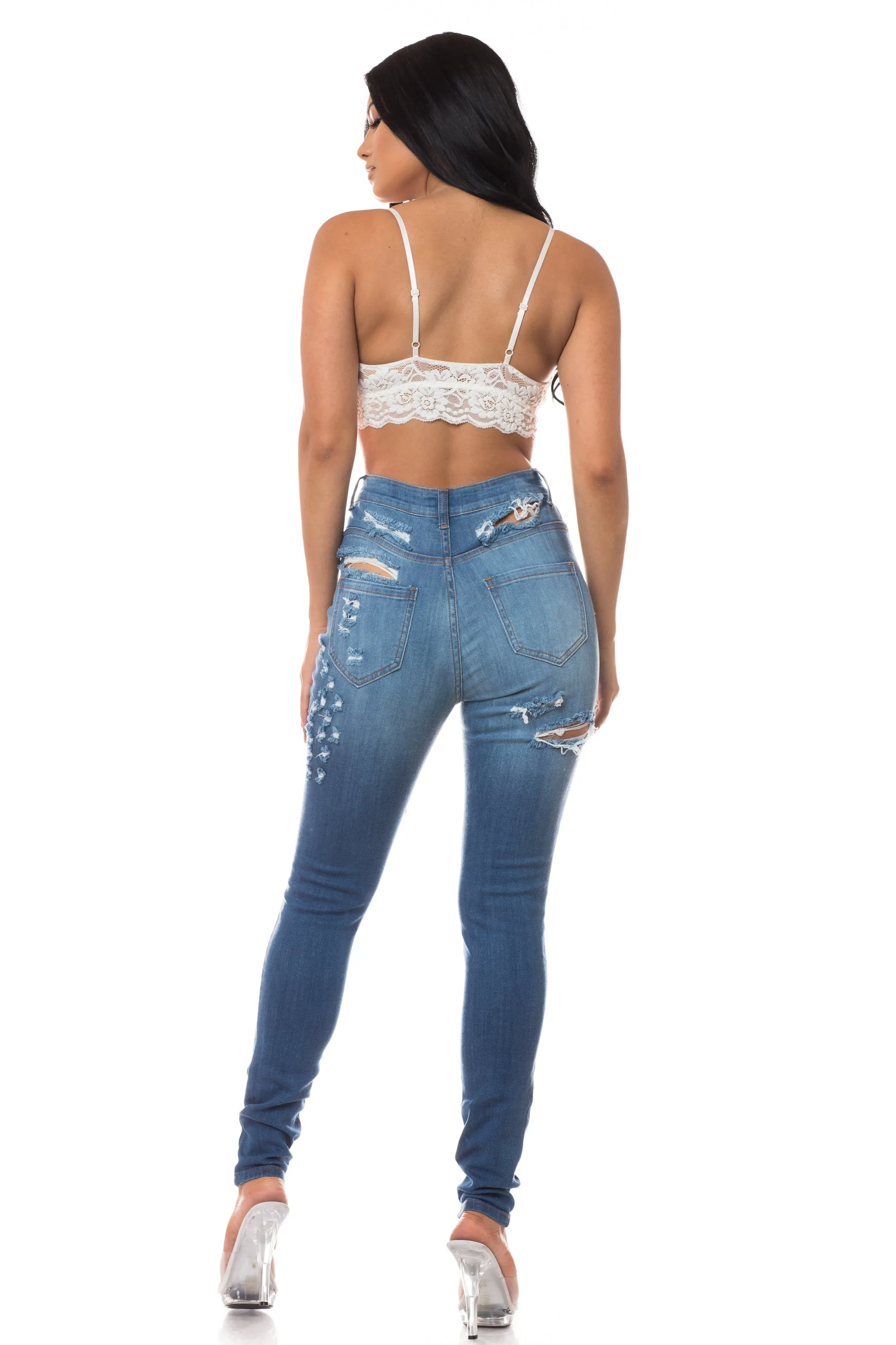 4461 Women's High Waisted Distressed Skinny Jeans