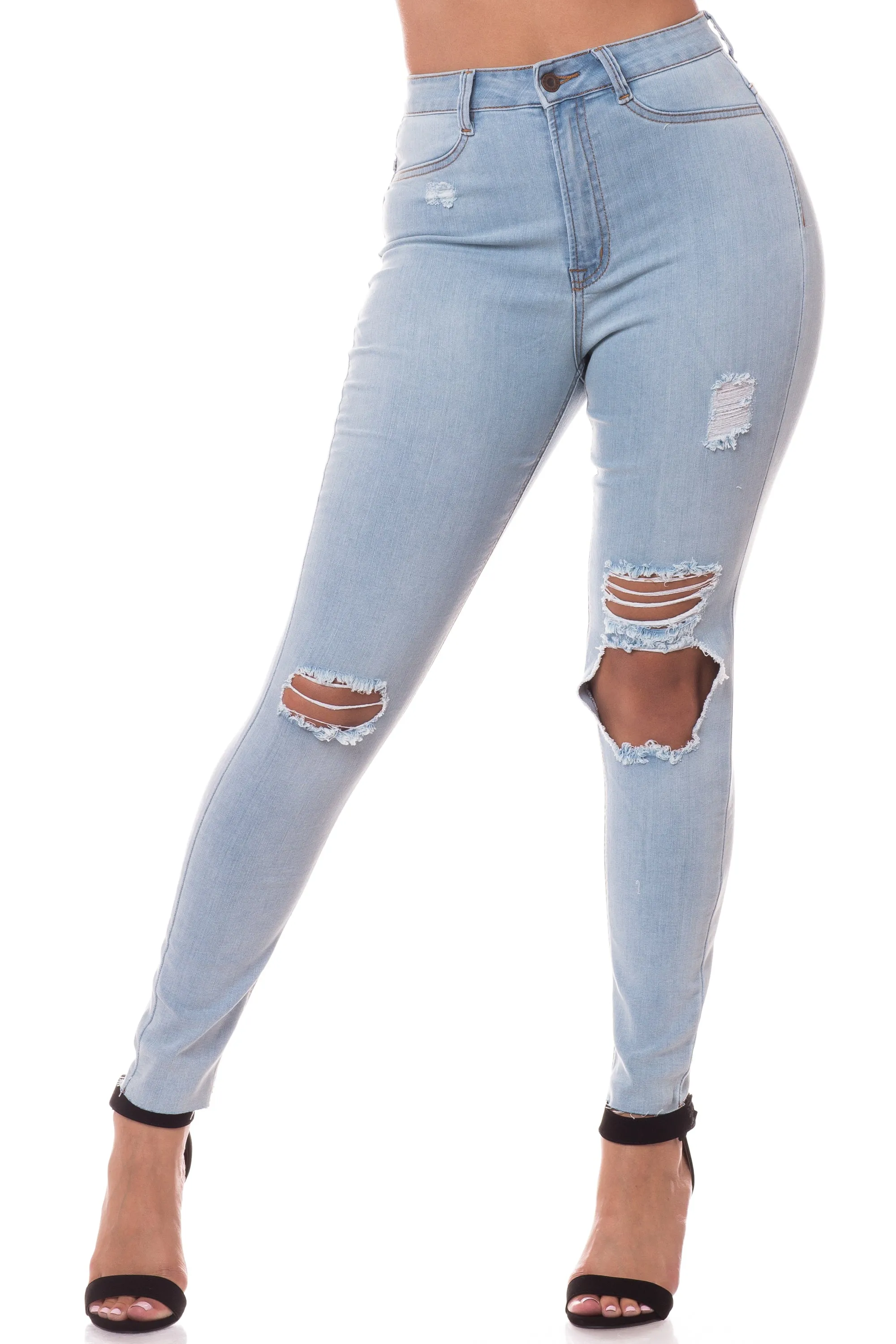 4462 Women's High Waisted Distressed Skinny Jeans with Cut Outs