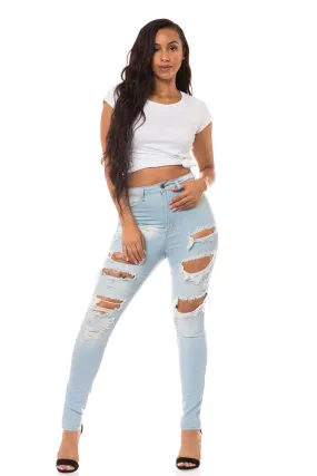 4469 Women's High Waisted Distressed Skinny Jeans with Cut Outs