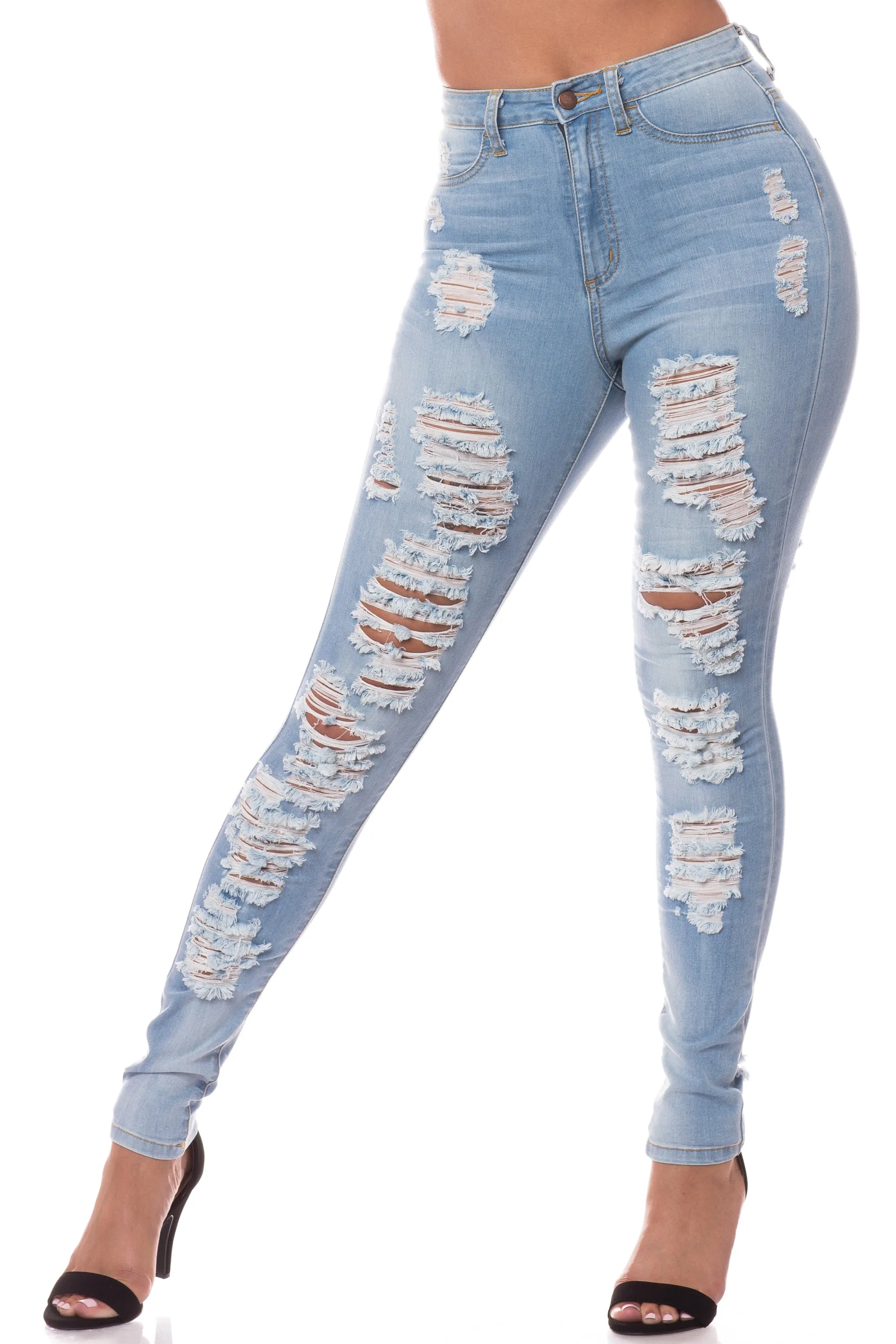 4476 Women's Super High Waisted Distressed Skinny Jeans