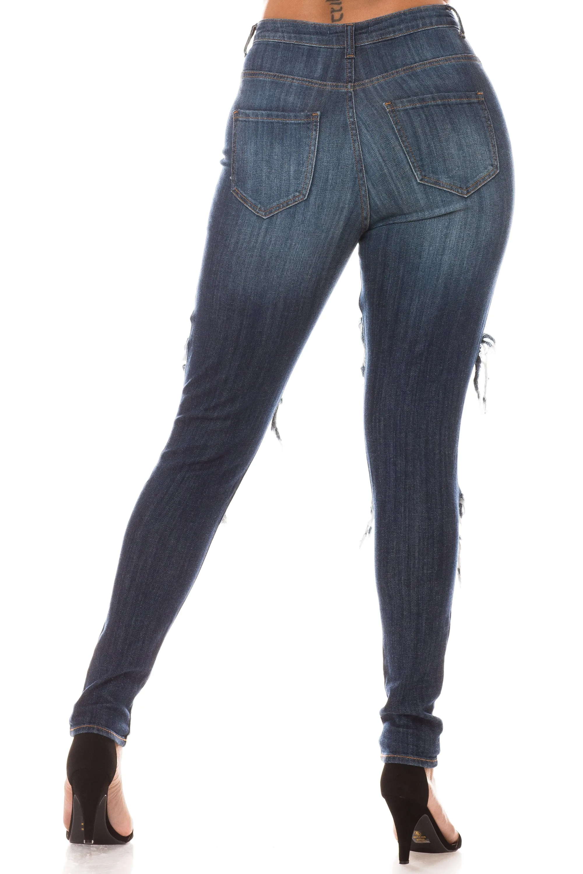 4481 Women's Super High Waisted Distressed Skinny Jeans with Cut Outs