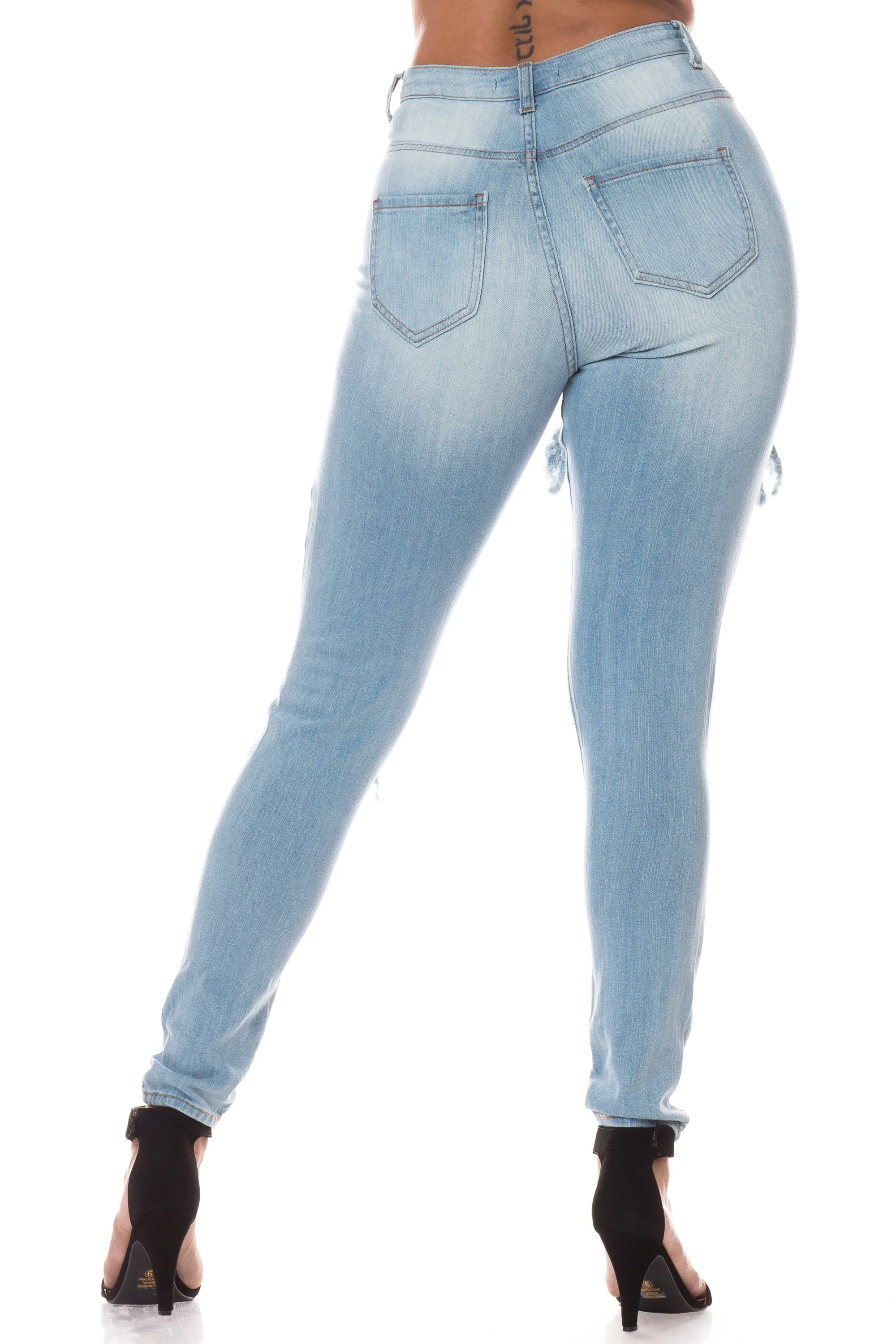 4481 Women's Super High Waisted Distressed Skinny Jeans with Cut Outs