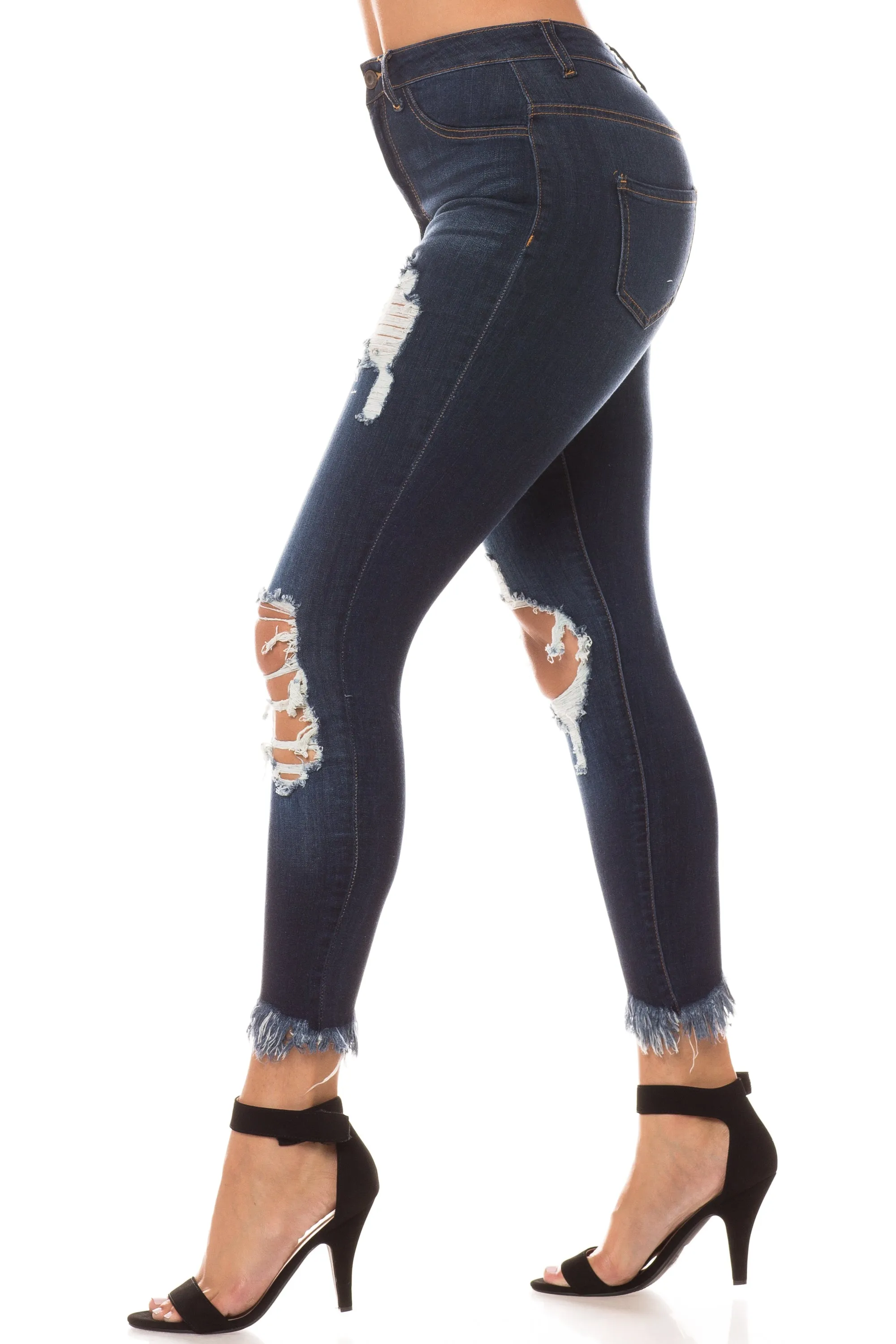 4497 Super High Waisted Distressed Skinny Jeans with Cut Outs