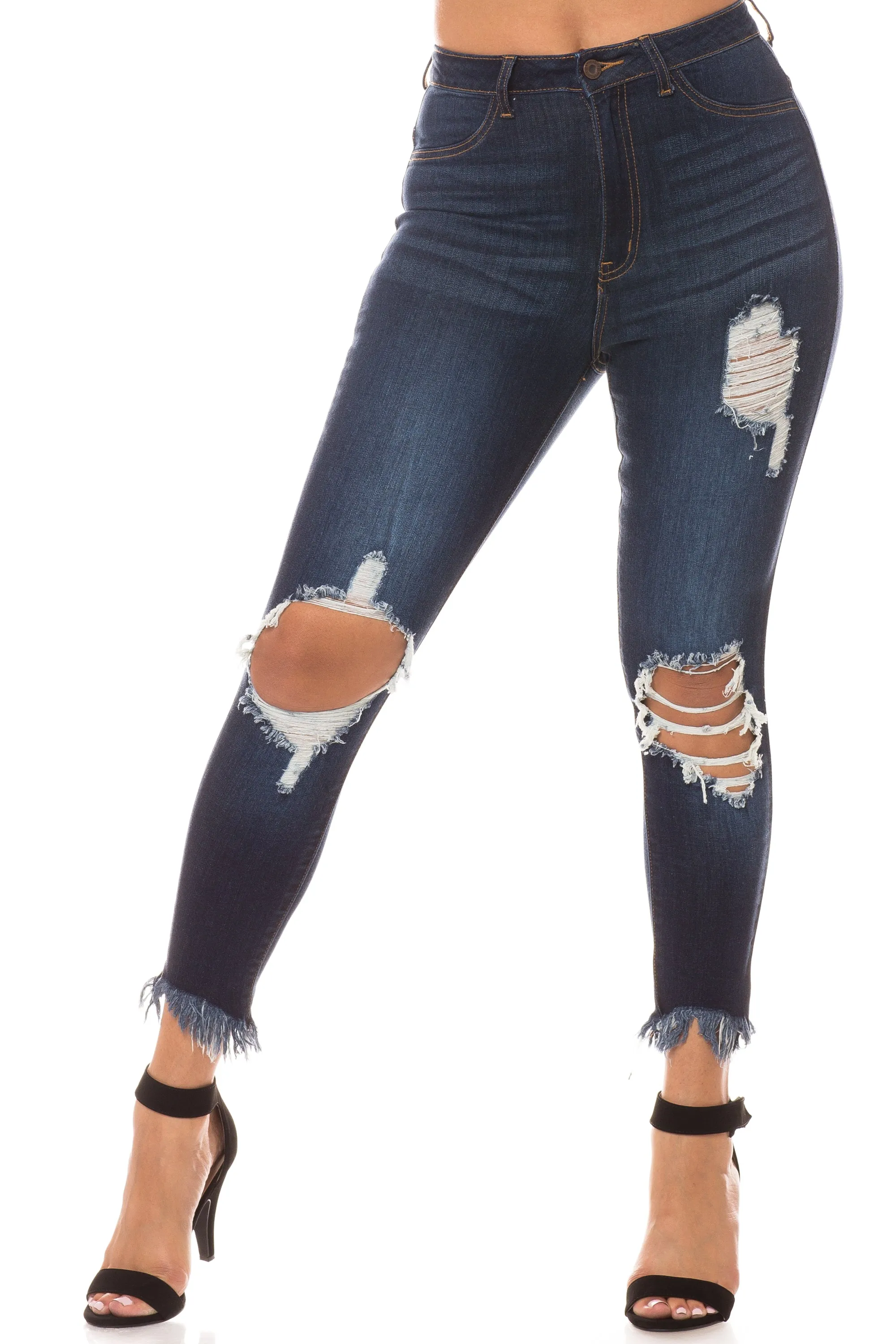 4497 Super High Waisted Distressed Skinny Jeans with Cut Outs