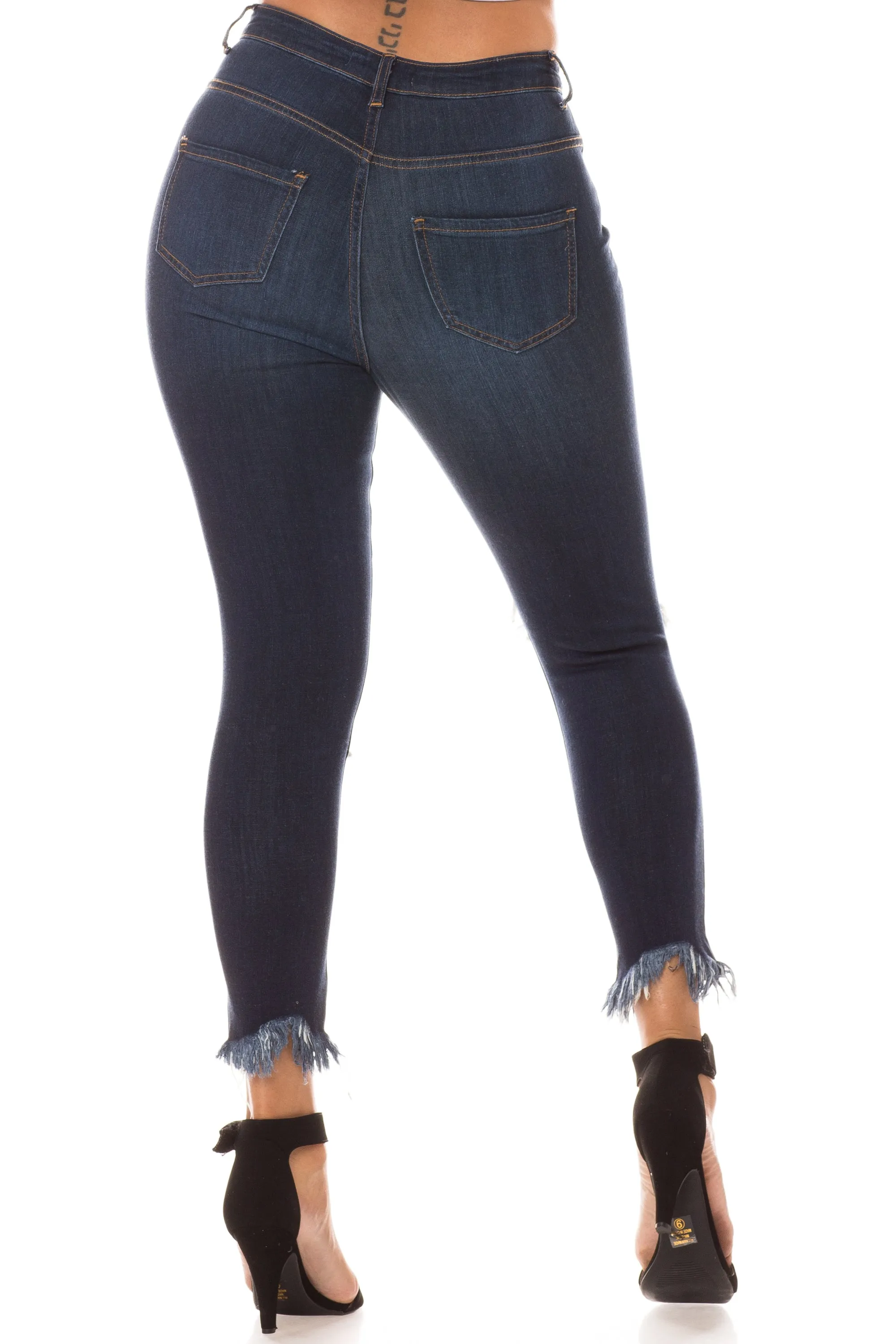 4497 Super High Waisted Distressed Skinny Jeans with Cut Outs