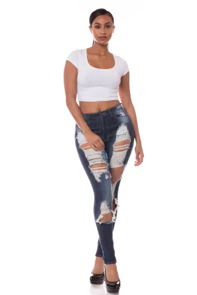 4509 women's Super High Waisted Distressed Skinny Jeans with Cut Outs