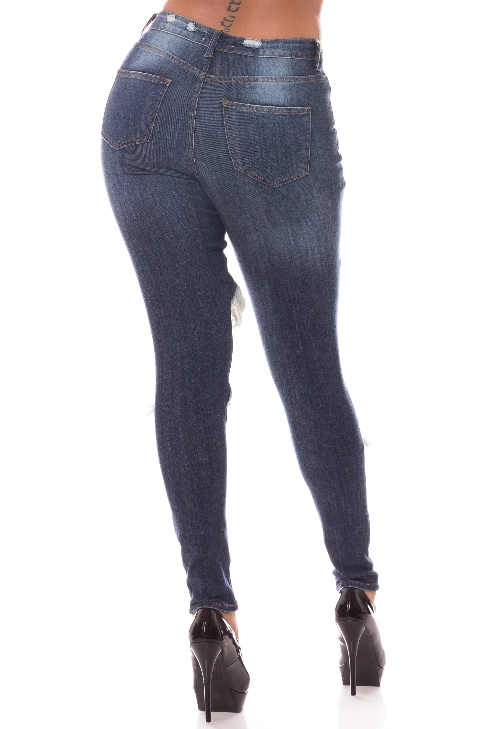 4509 women's Super High Waisted Distressed Skinny Jeans with Cut Outs