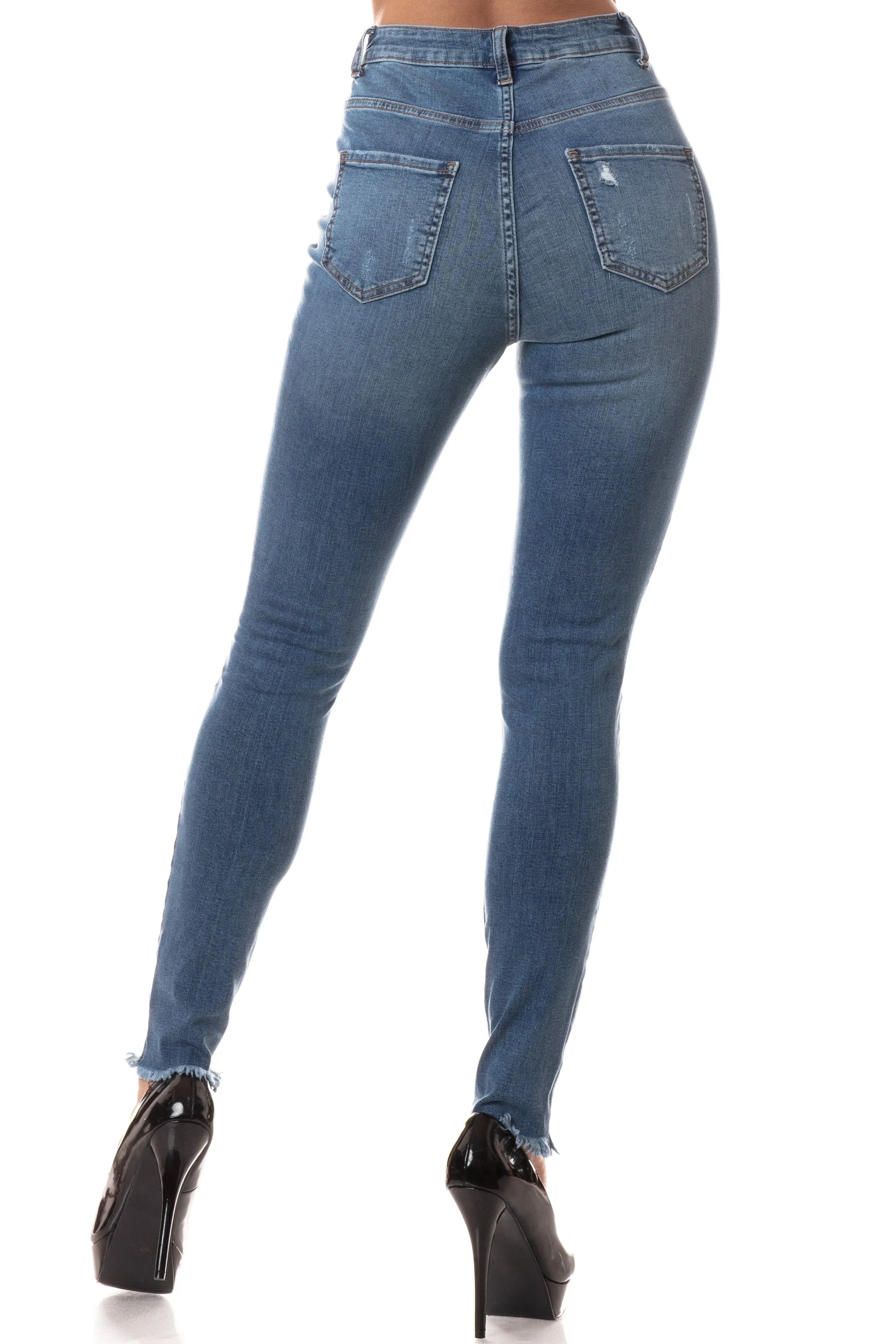 4539 Women's Super High Waisted Distressed Skinny Jeans