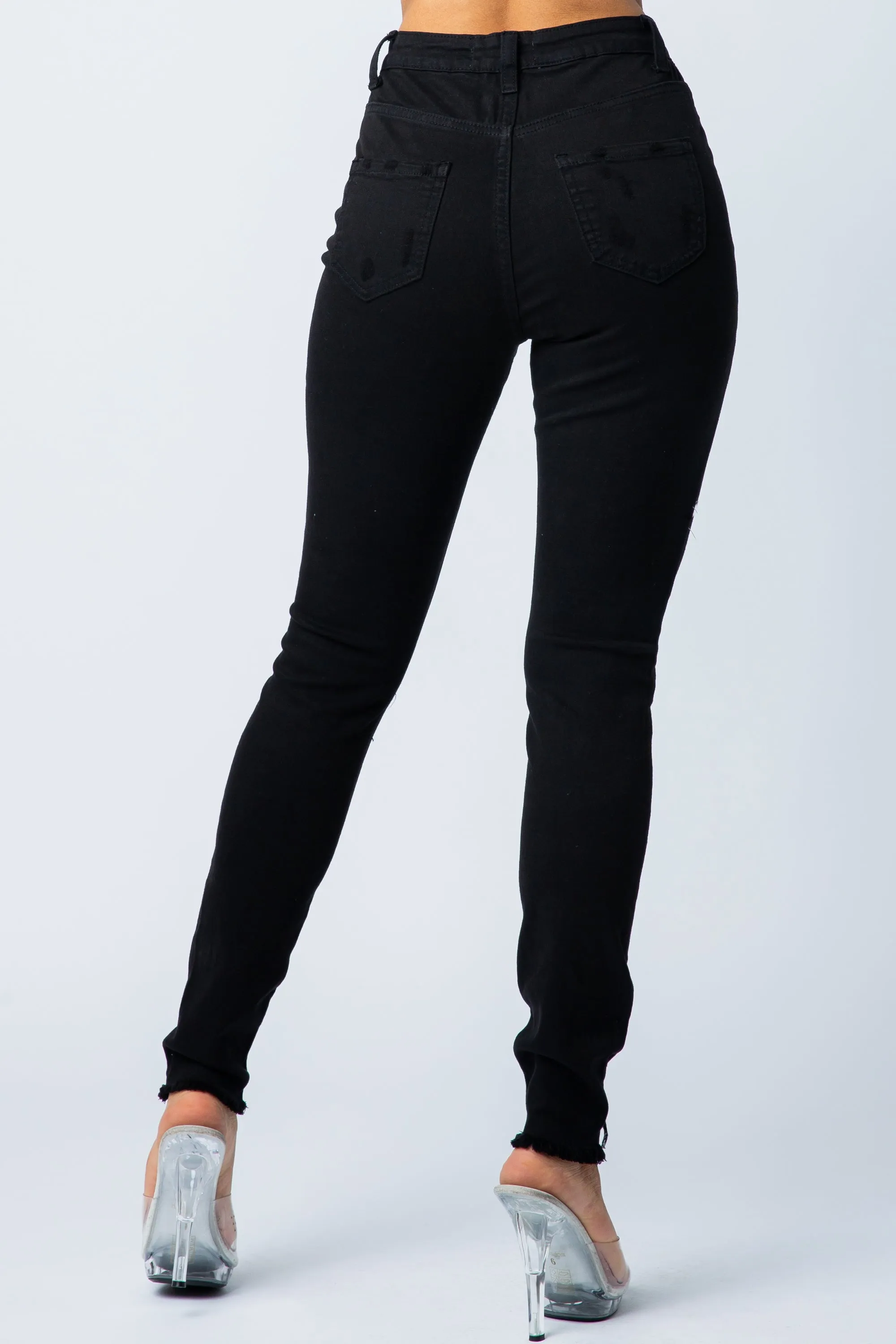 4539 Women's Super High Waisted Distressed Skinny Jeans