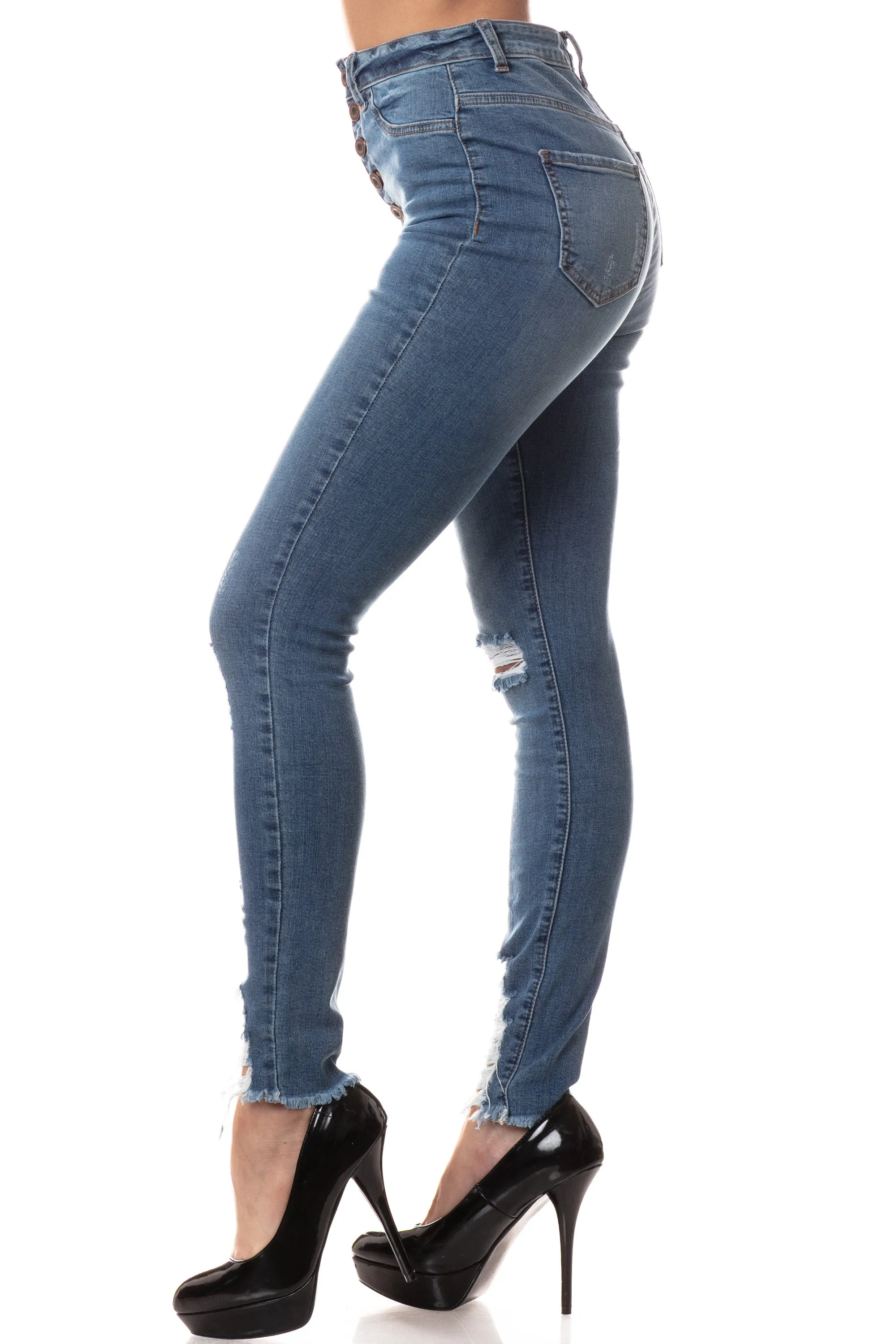 4539 Women's Super High Waisted Distressed Skinny Jeans