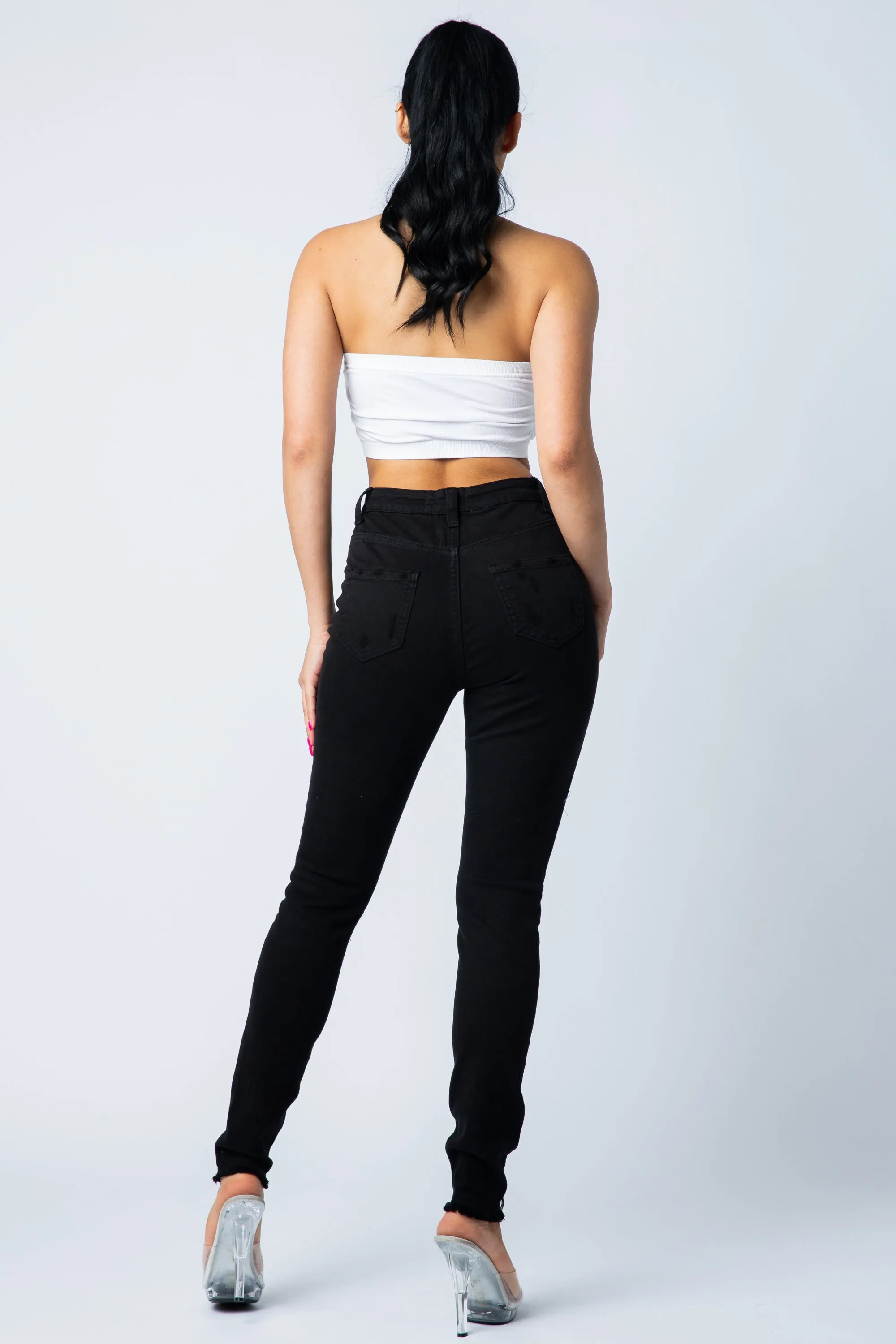 4539 Women's Super High Waisted Distressed Skinny Jeans