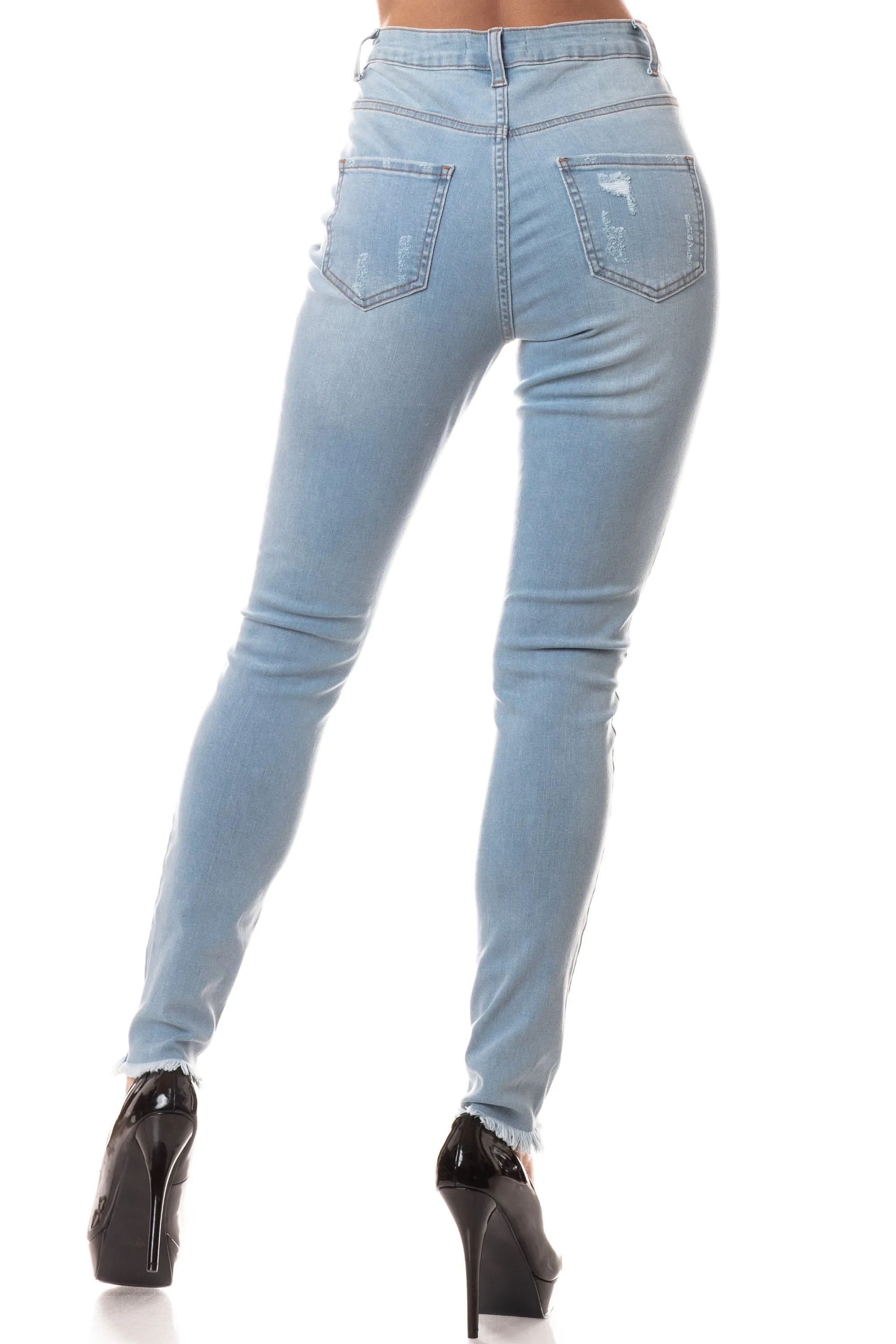 4539 Women's Super High Waisted Distressed Skinny Jeans