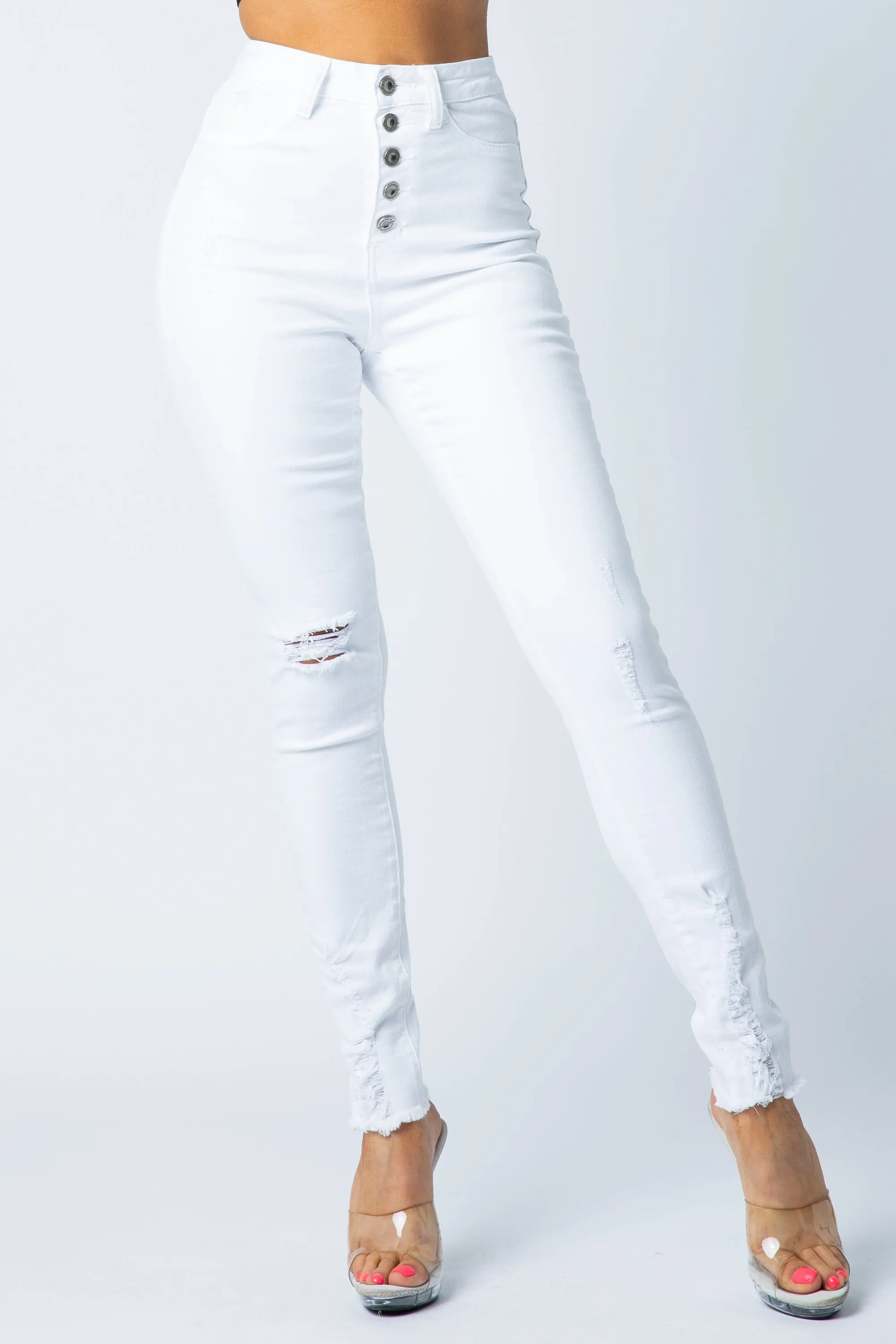 4539 Women's Super High Waisted Distressed Skinny Jeans