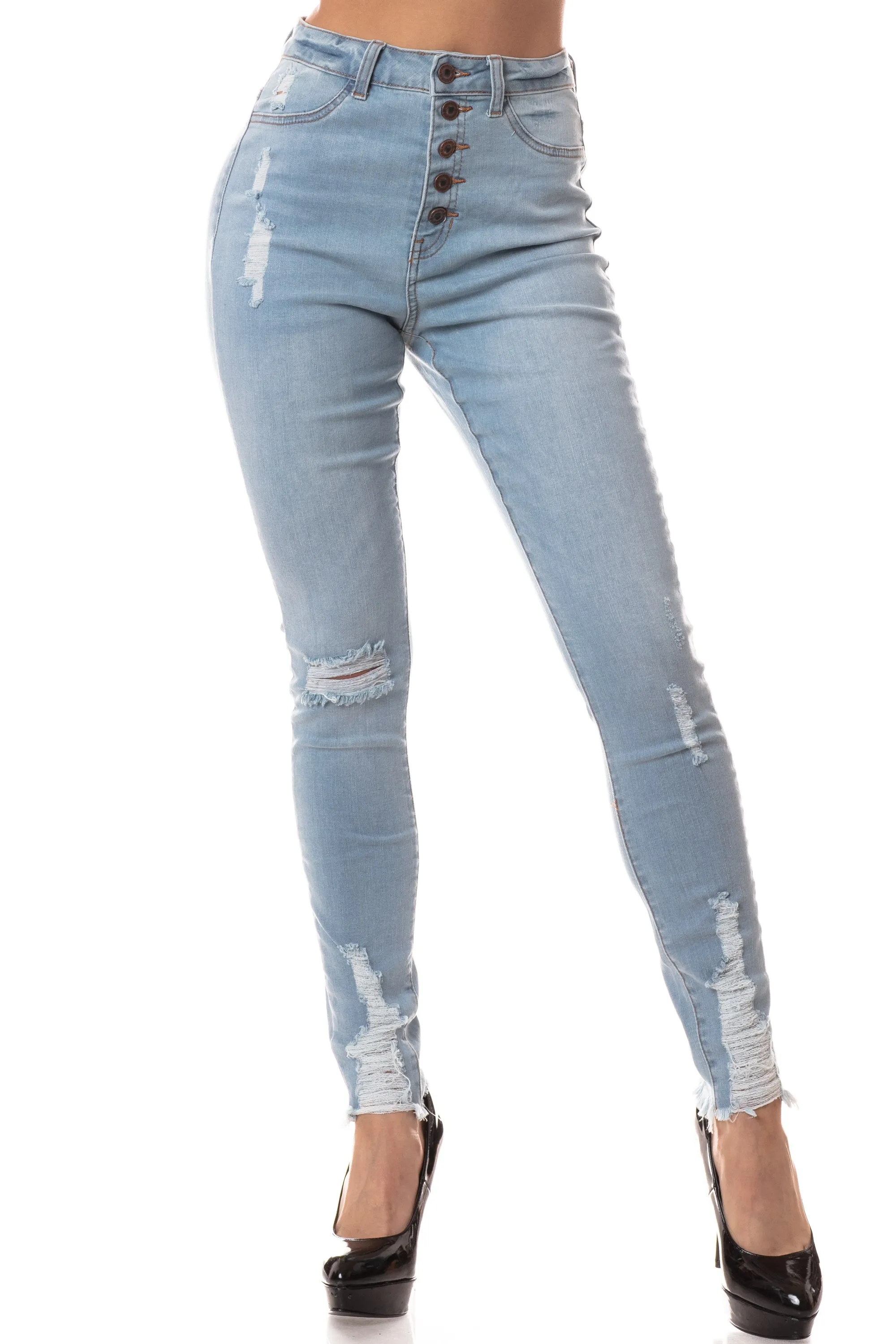 4539 Women's Super High Waisted Distressed Skinny Jeans