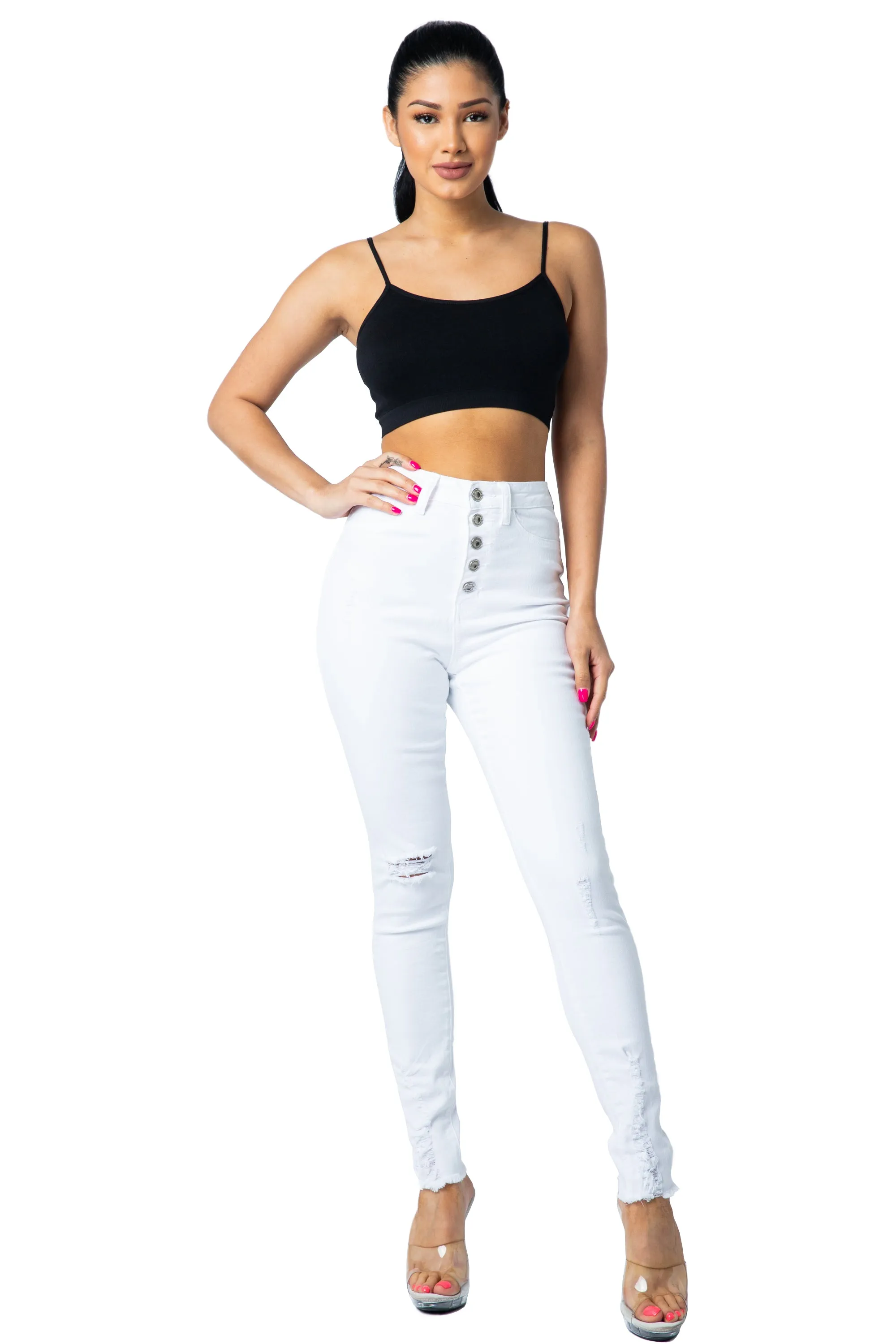 4539 Women's Super High Waisted Distressed Skinny Jeans