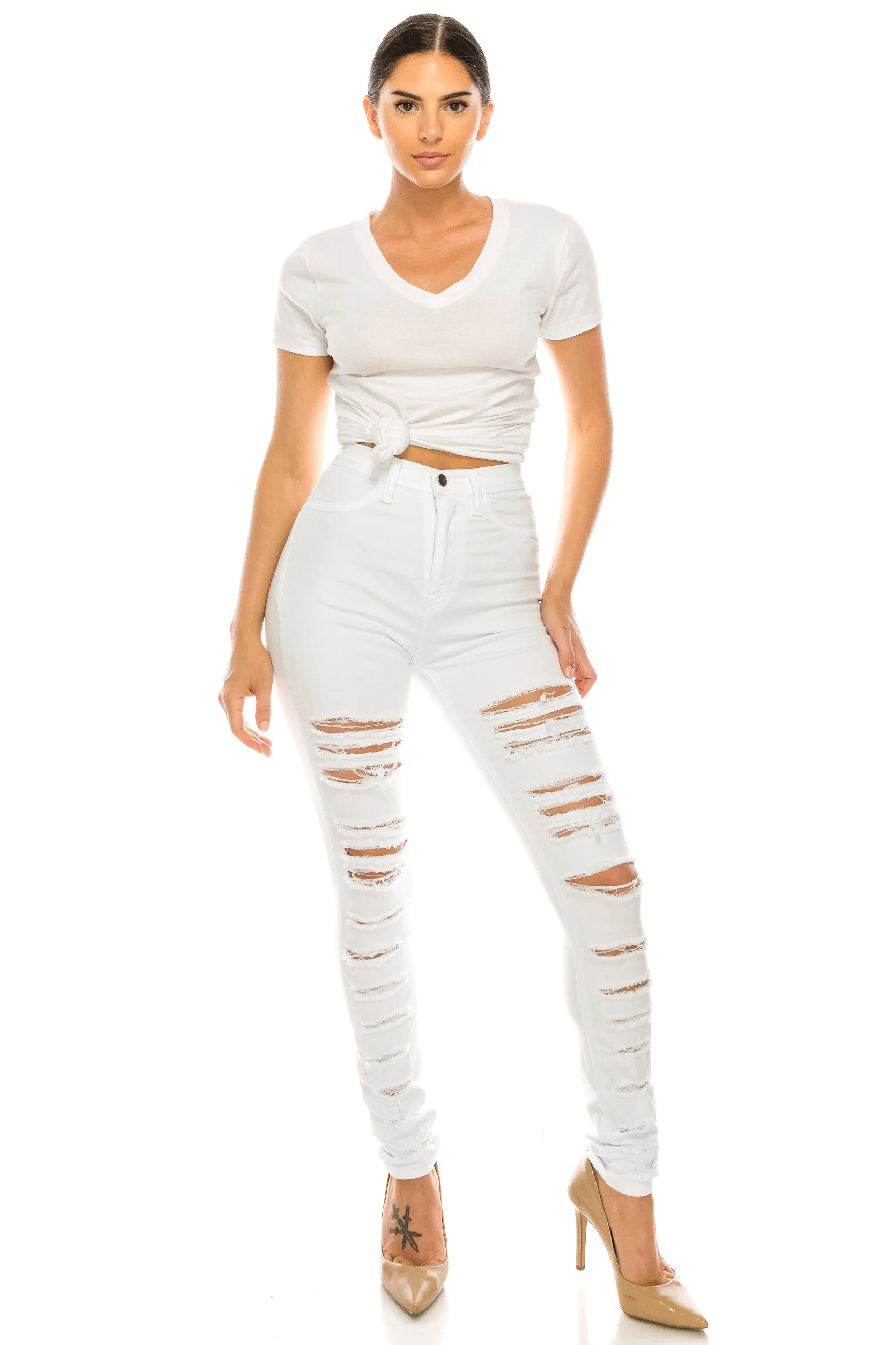 4551 Women's High Waisted Distressed Skinny Jeans