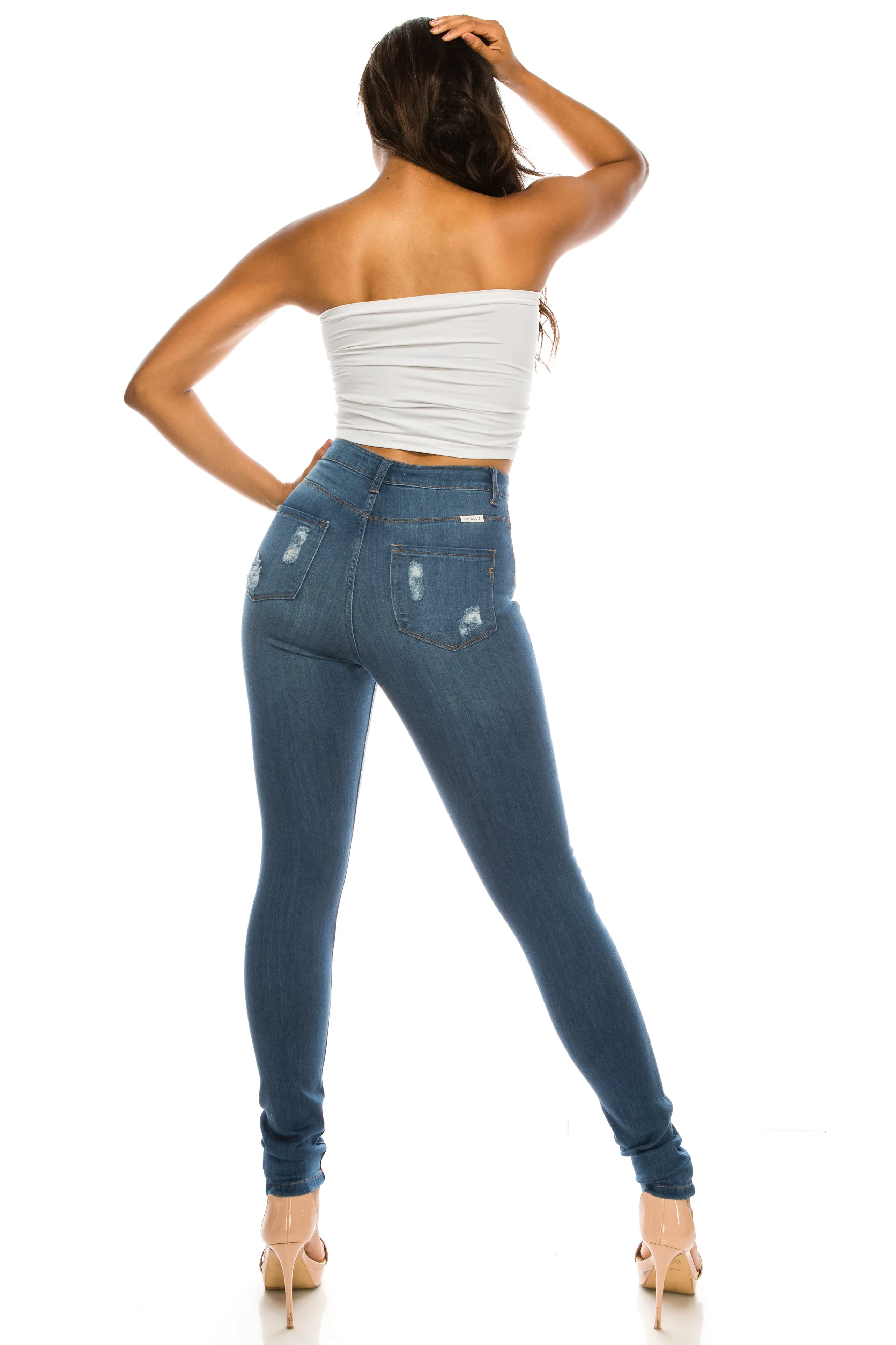 4557 Women's High Waisted Distressed Skinny Jeans