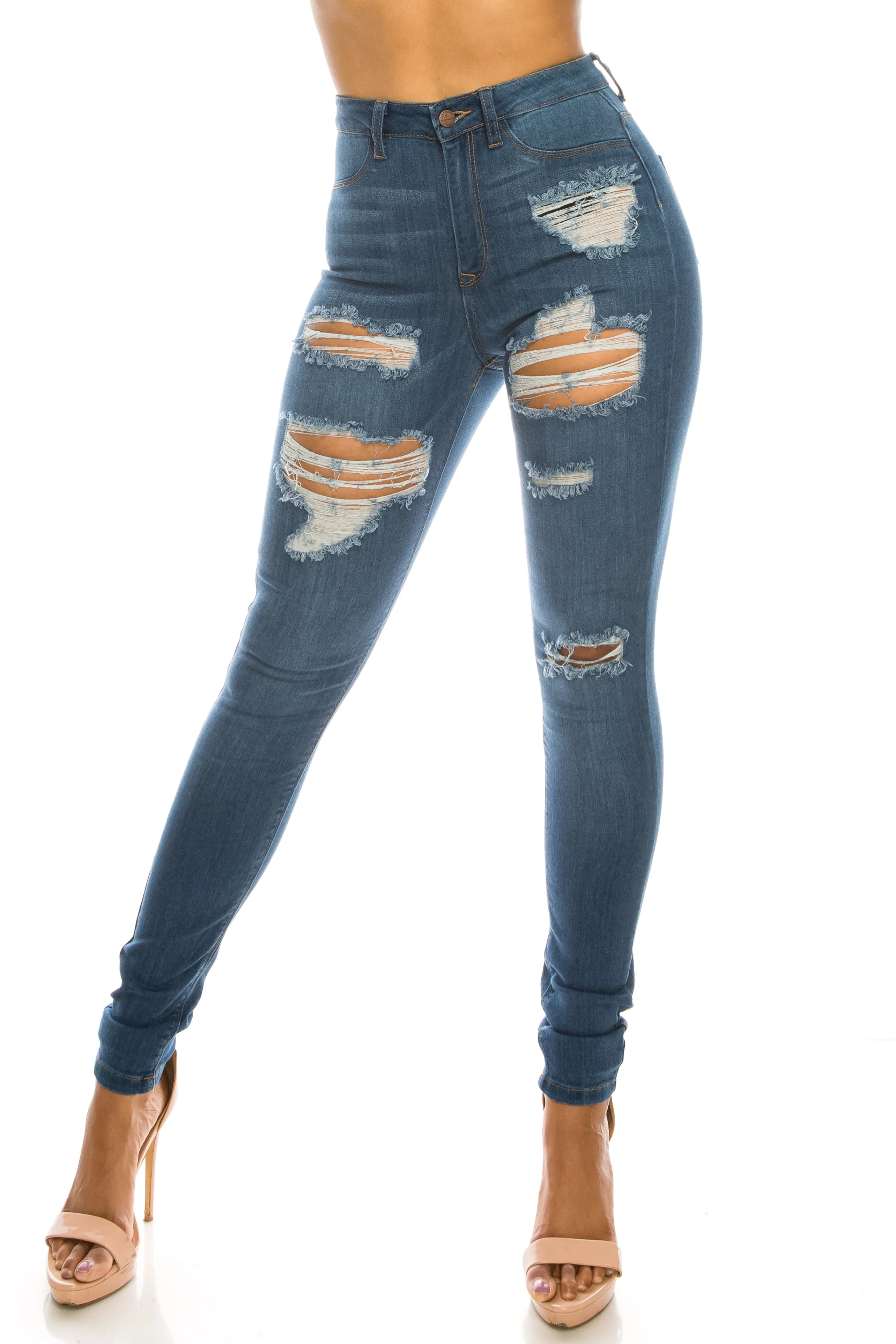 4557 Women's High Waisted Distressed Skinny Jeans