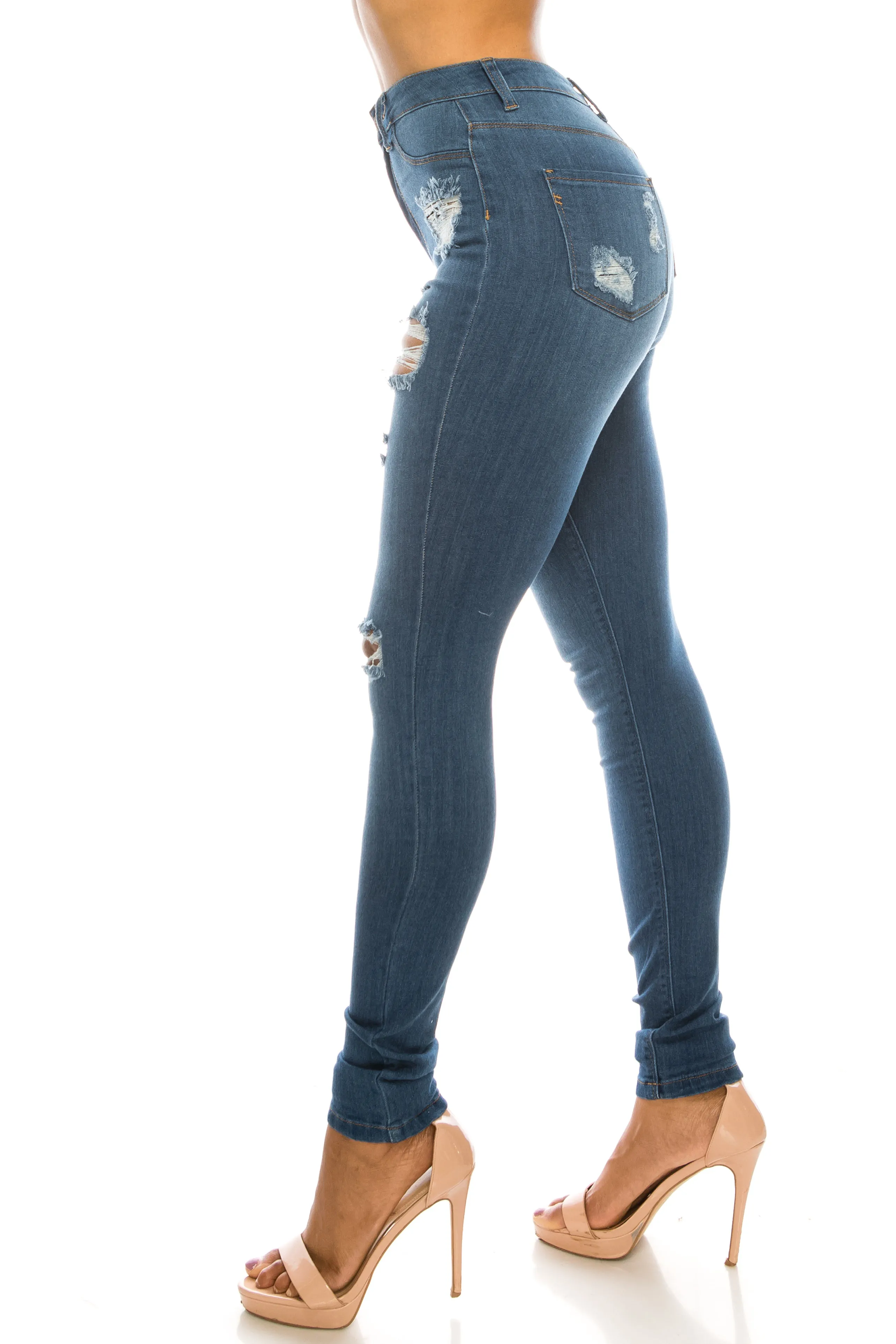 4557 Women's High Waisted Distressed Skinny Jeans