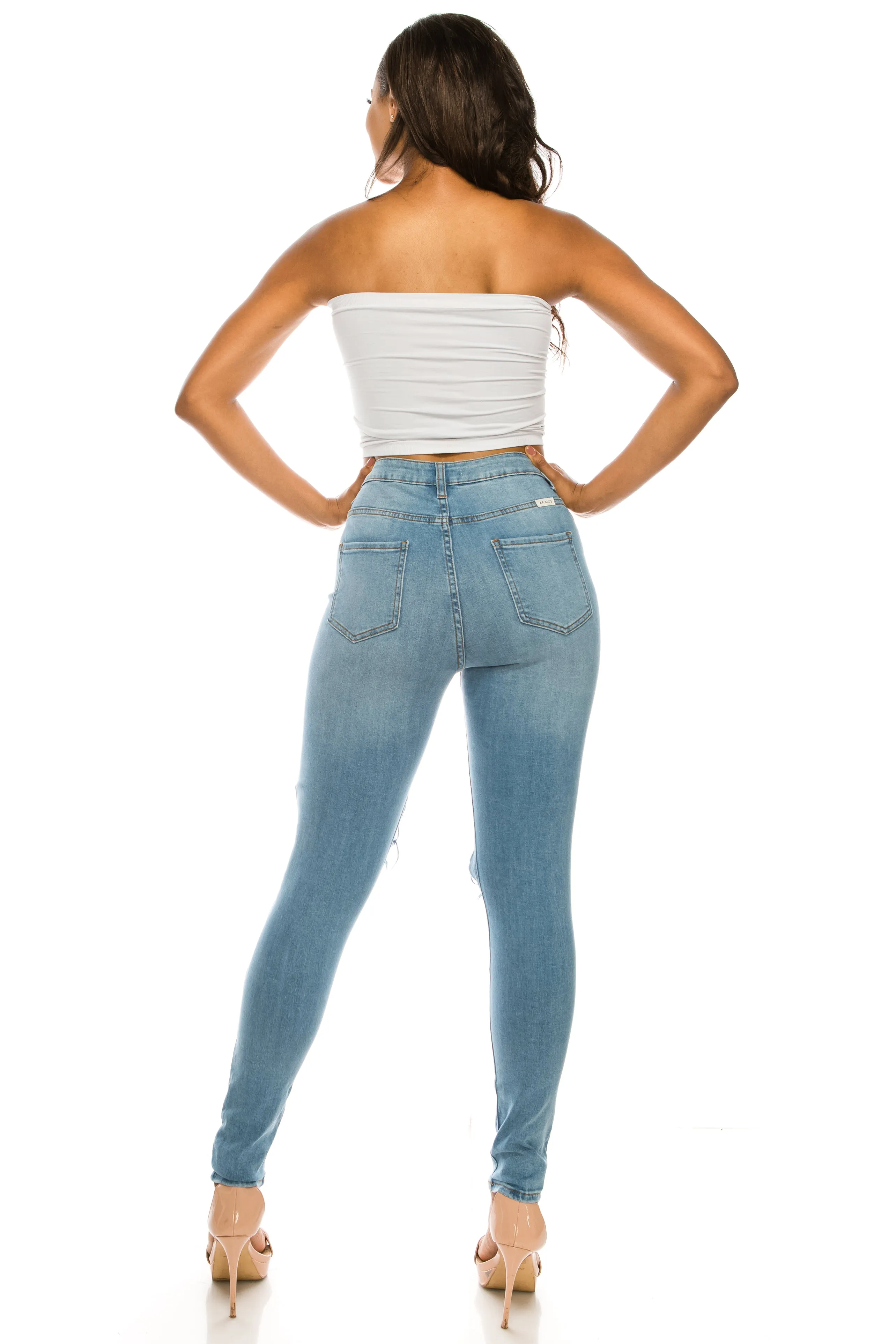 4569 Women's High Waisted Distressed Skinny Jeans with Cut Outs