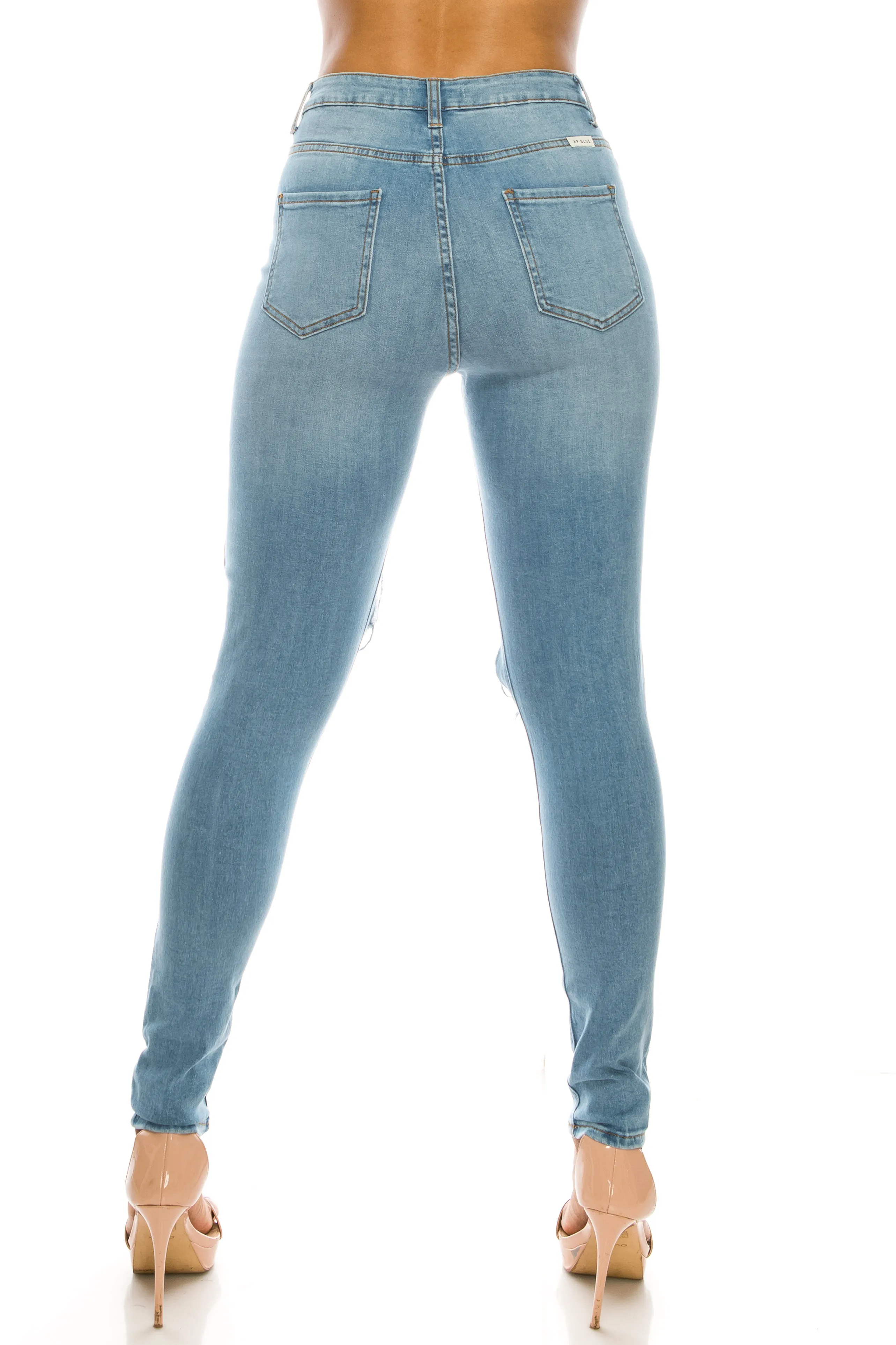 4569 Women's High Waisted Distressed Skinny Jeans with Cut Outs