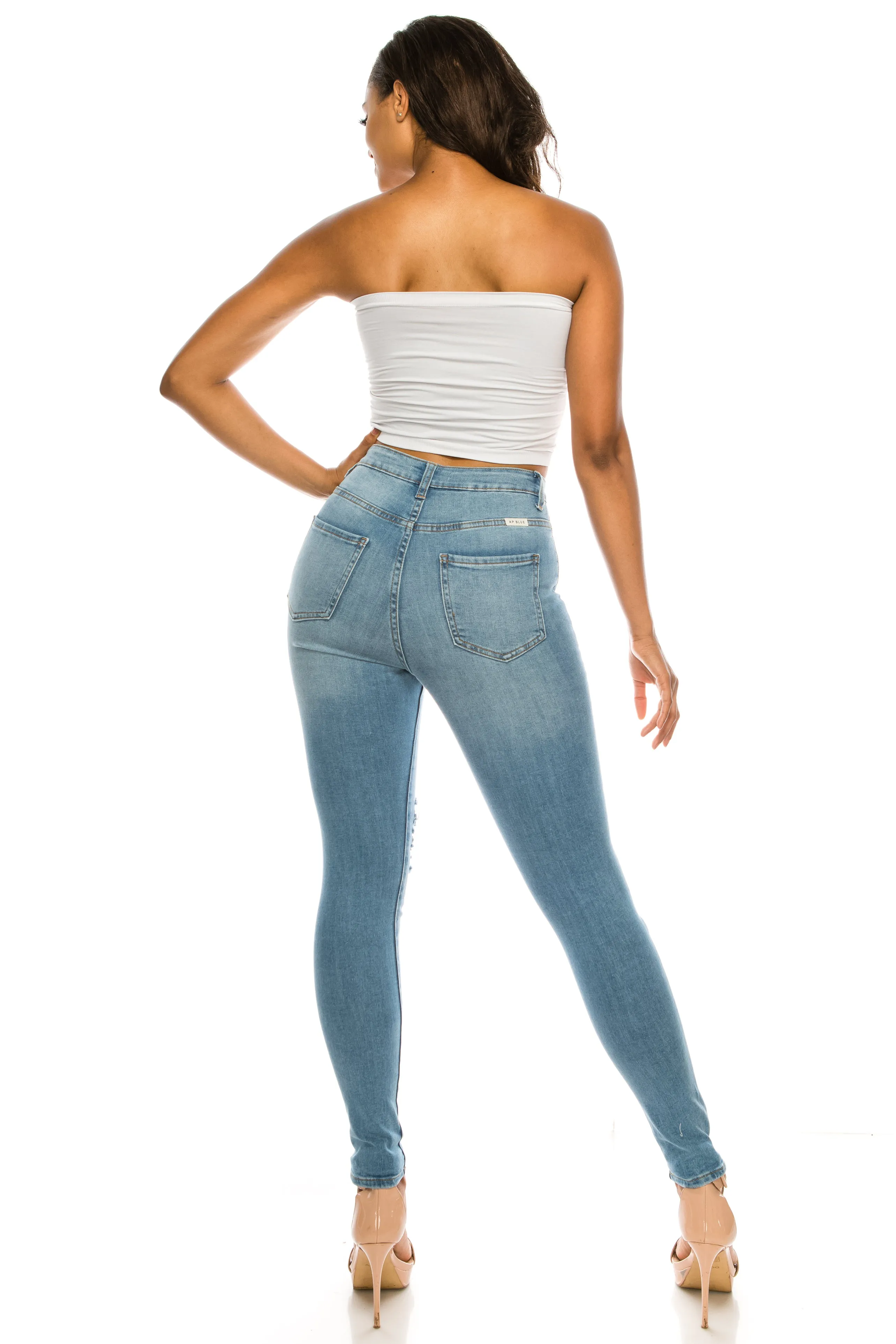 4572 Women's Super High Waisted Distressed Skinny Jeans