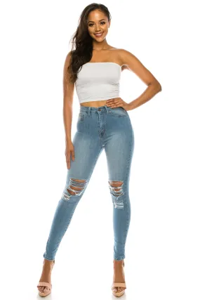 4572 Women's Super High Waisted Distressed Skinny Jeans