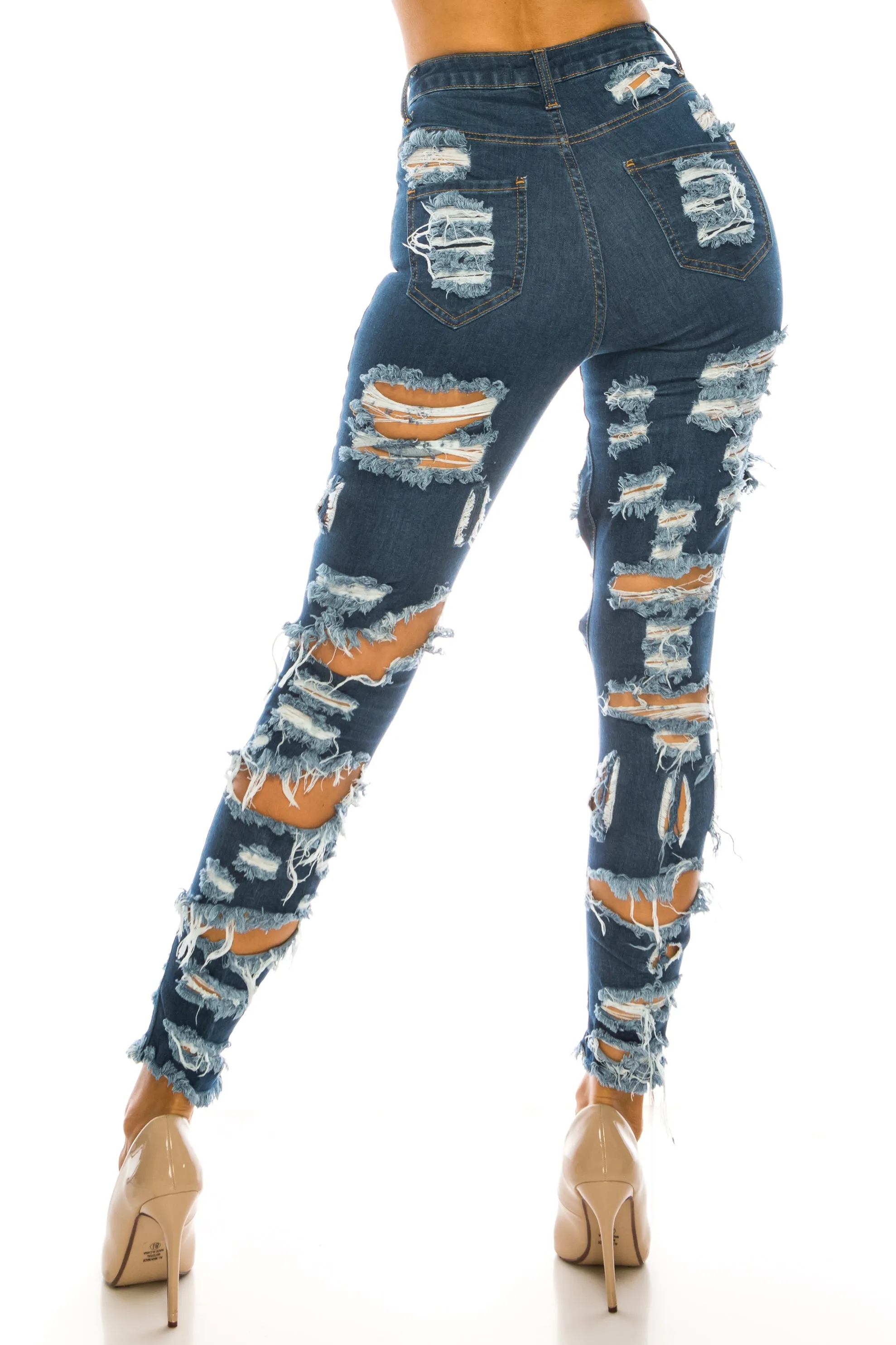 4575 Women's High Waisted Distressed Skinny Jeans with Cut Outs