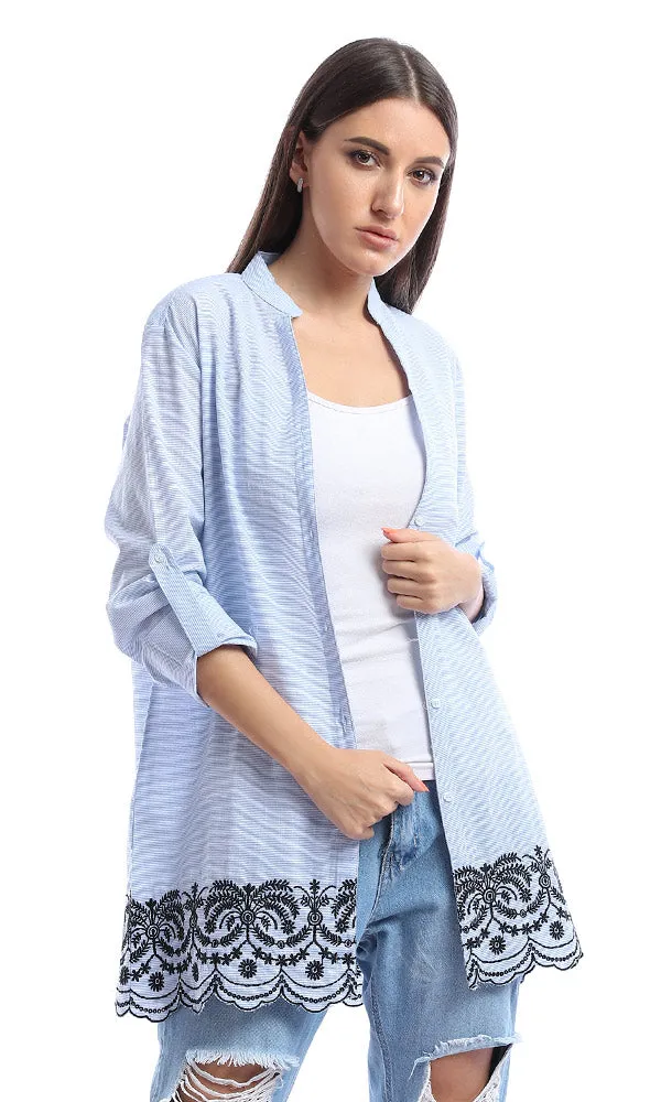 47678 Blue Pinstripe Button Detail Shirt