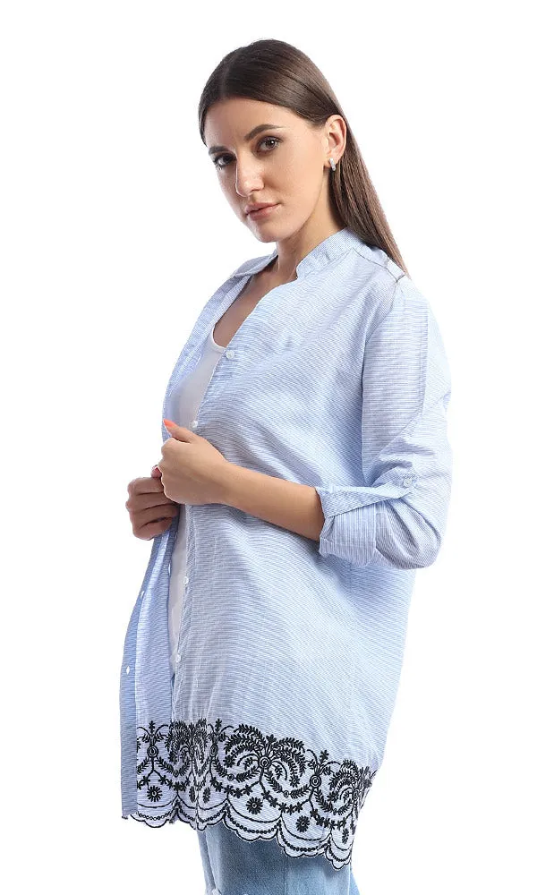 47678 Blue Pinstripe Button Detail Shirt