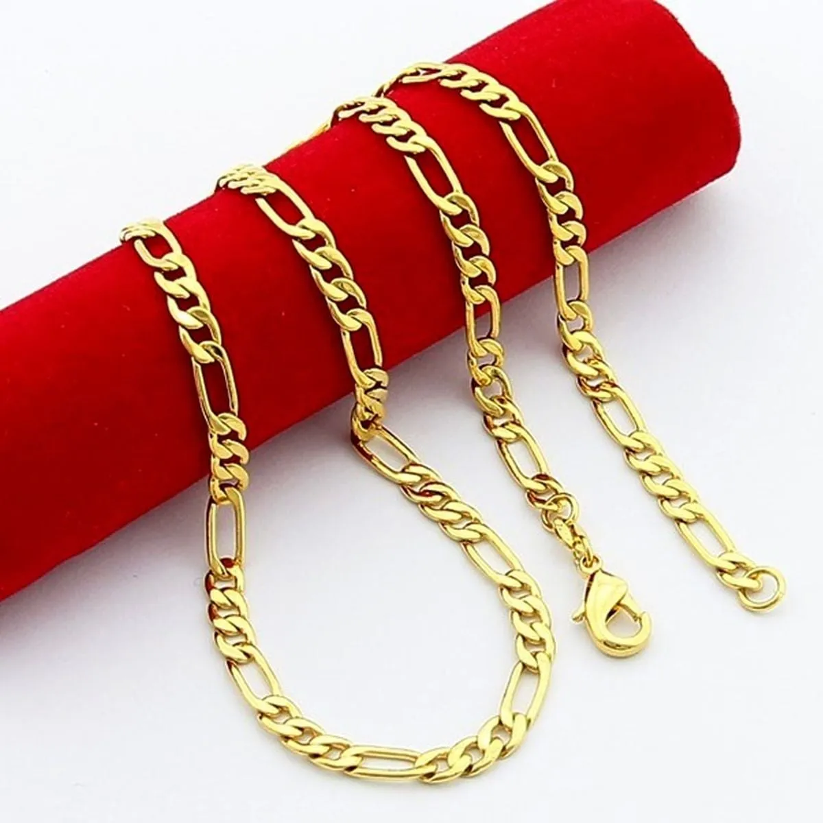 4Mm Figaro Curb 18K Gold Stainless Steel 20" Chain Necklace For Men Boys