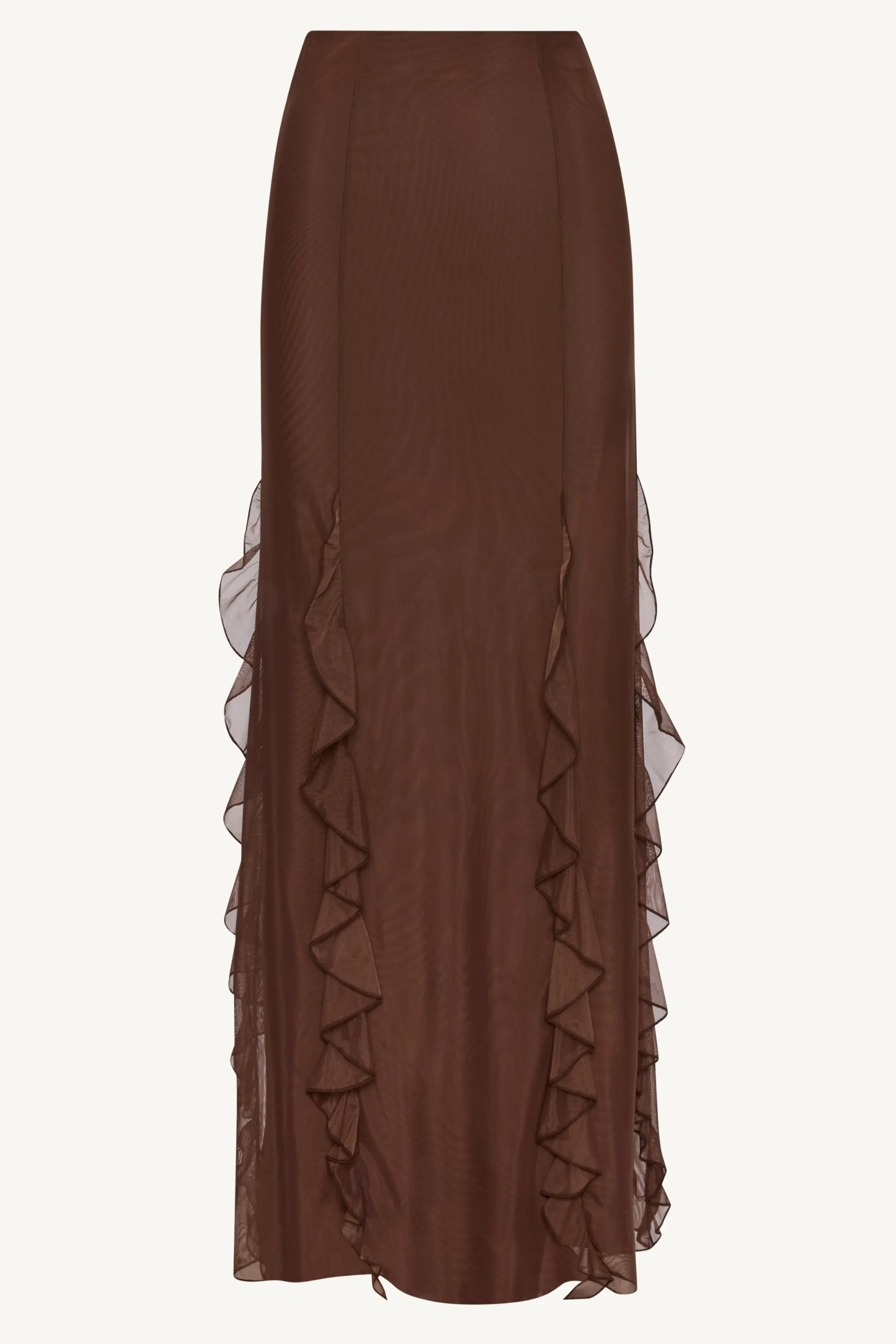 Adriana Waterfall Mesh Maxi Skirt - Brown