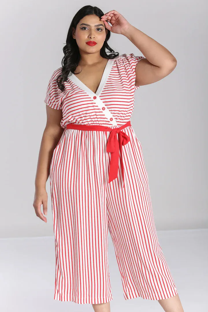 Ahoy Red Striped Jumpsuit by Hell Bunny