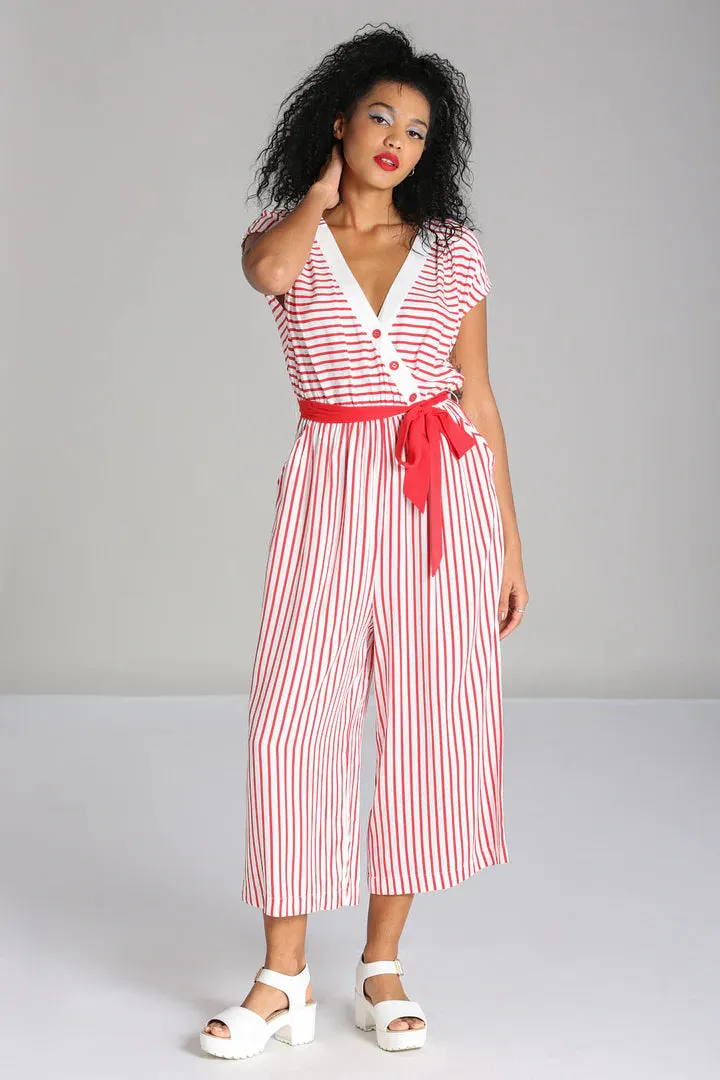 Ahoy Red Striped Jumpsuit by Hell Bunny