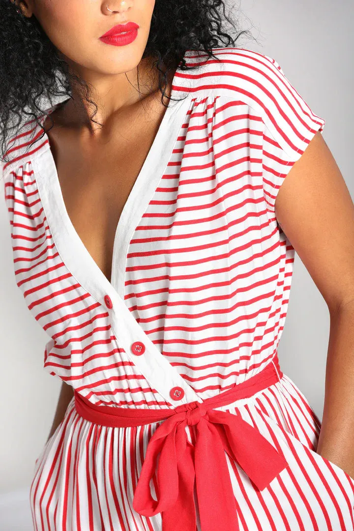 Ahoy Red Striped Jumpsuit by Hell Bunny