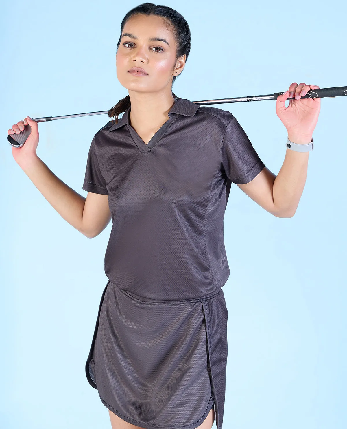 Airy Match Polo Top and Skort Set Grey