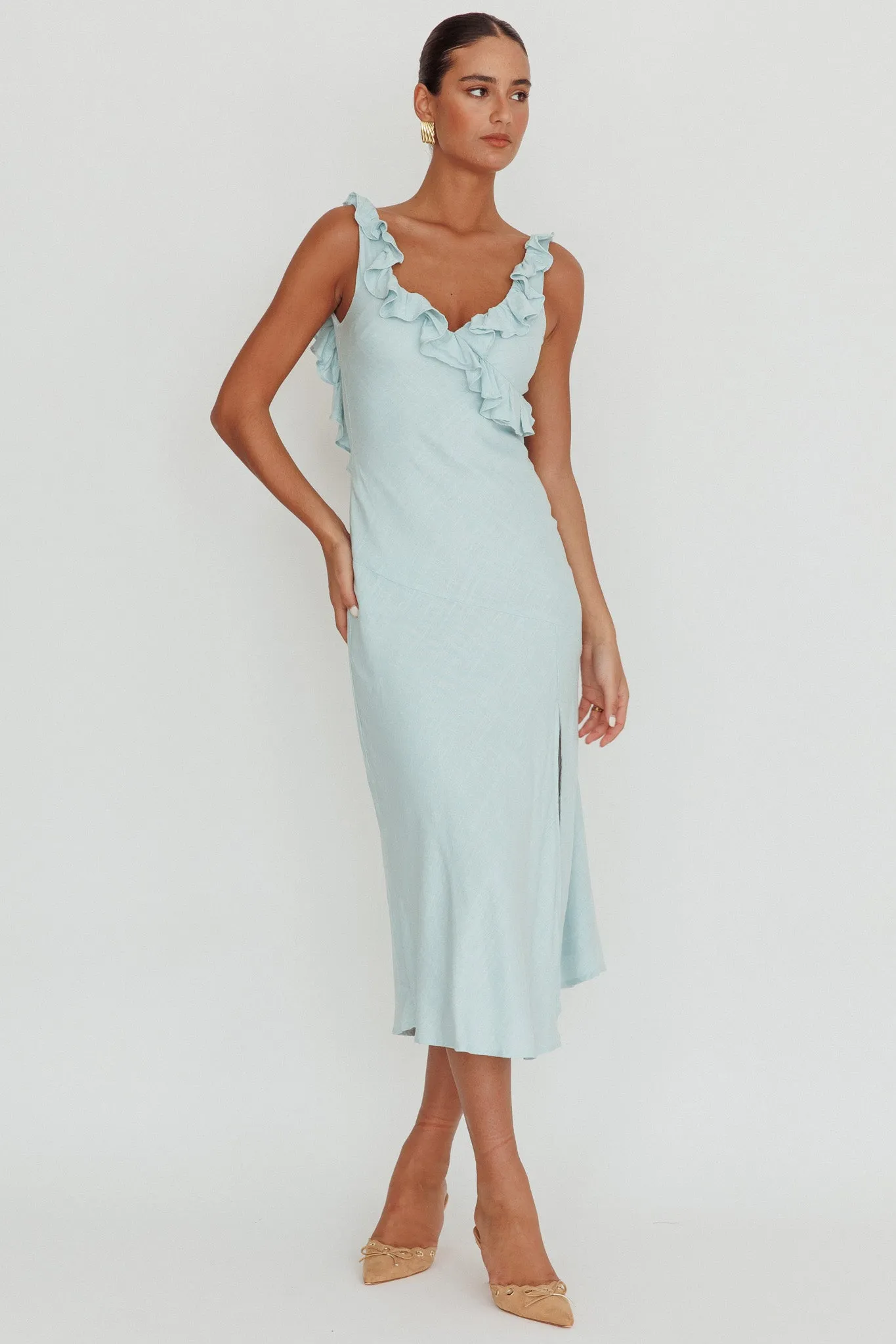 Alba Frill Trim Midi Dress Baby Blue