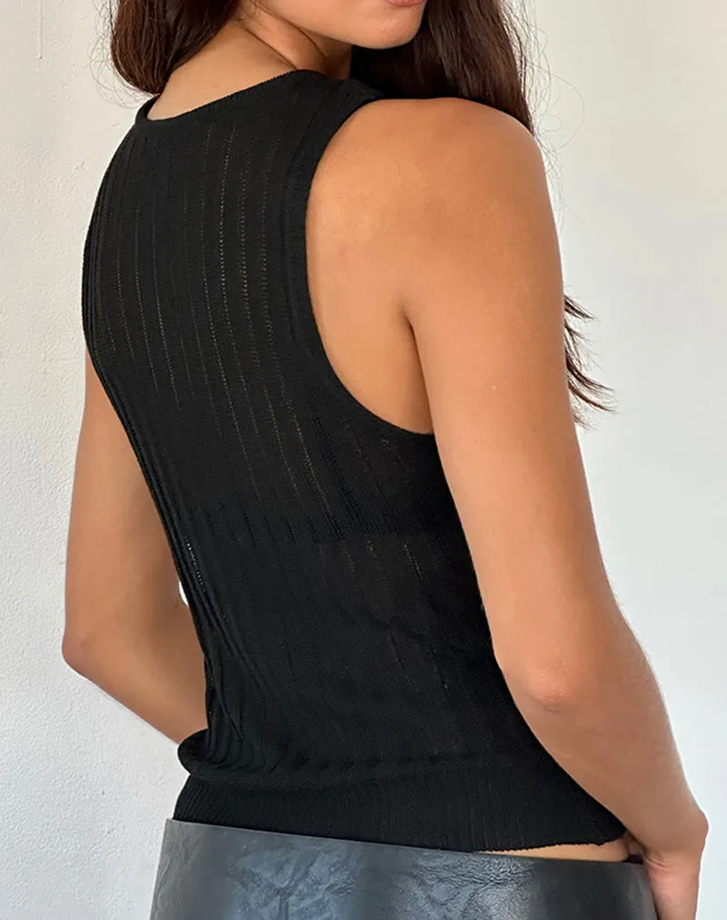 Alessia Vest Top in Wide Rib Knit Black