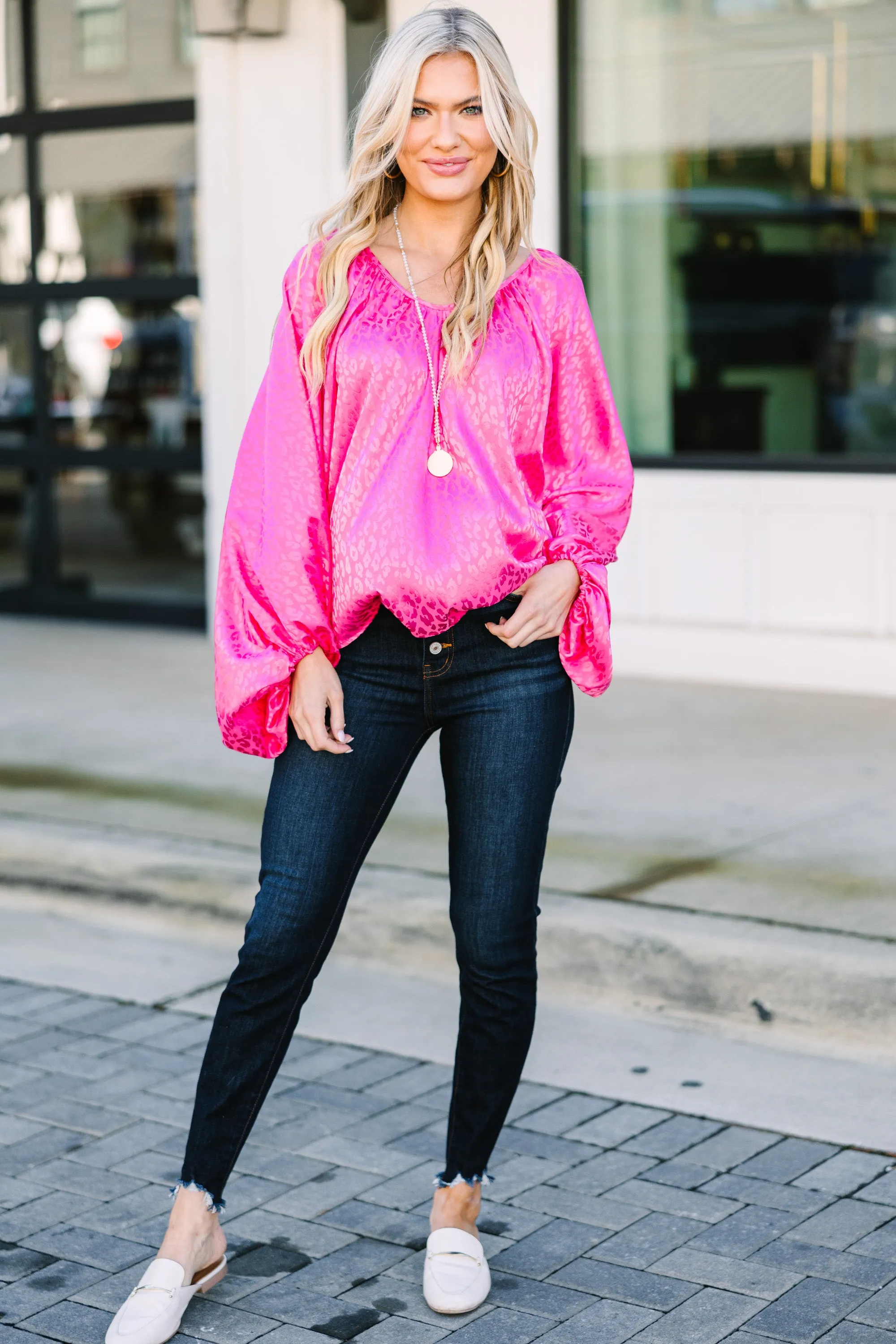 All Around Fuchsia Pink Leopard Blouse