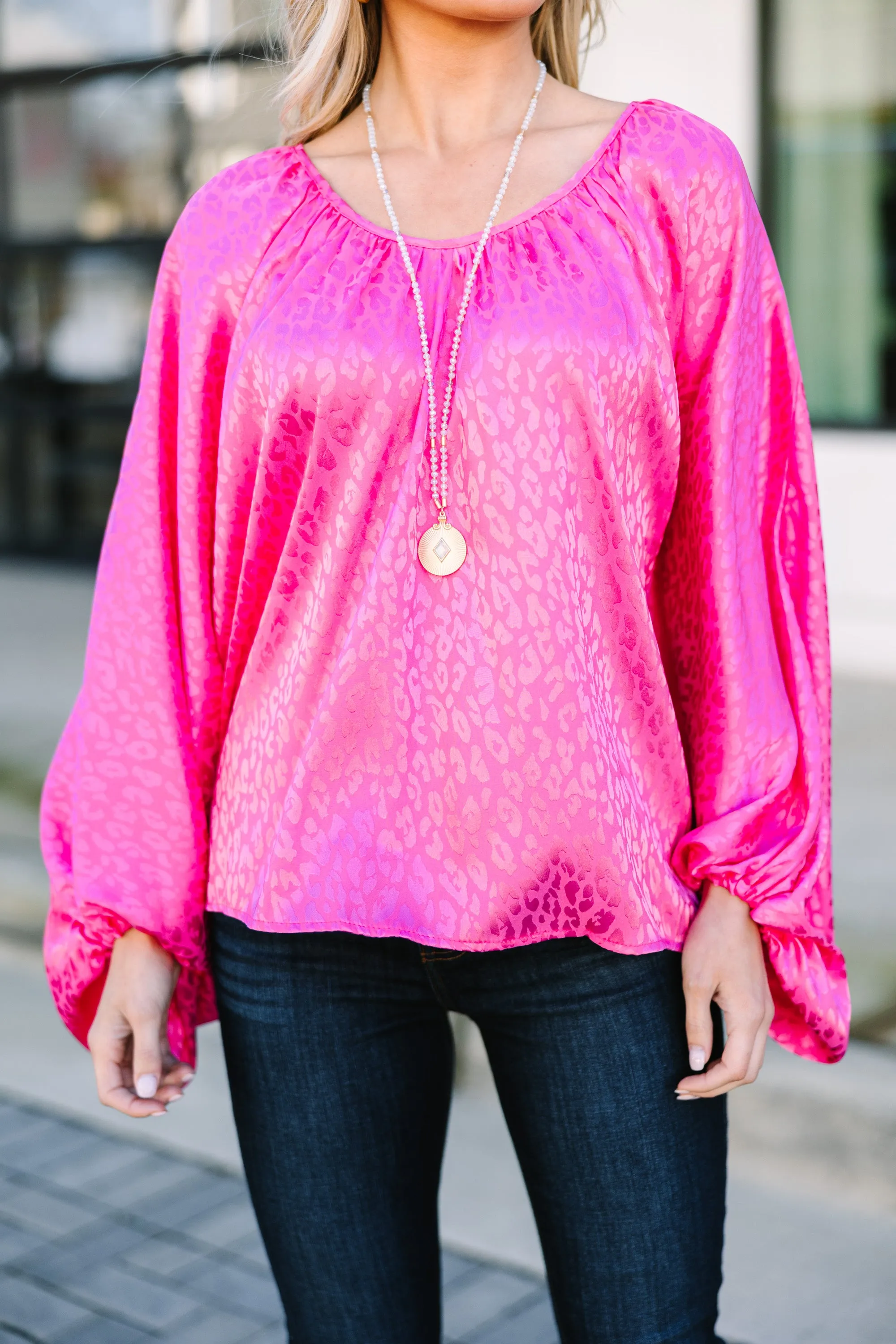 All Around Fuchsia Pink Leopard Blouse