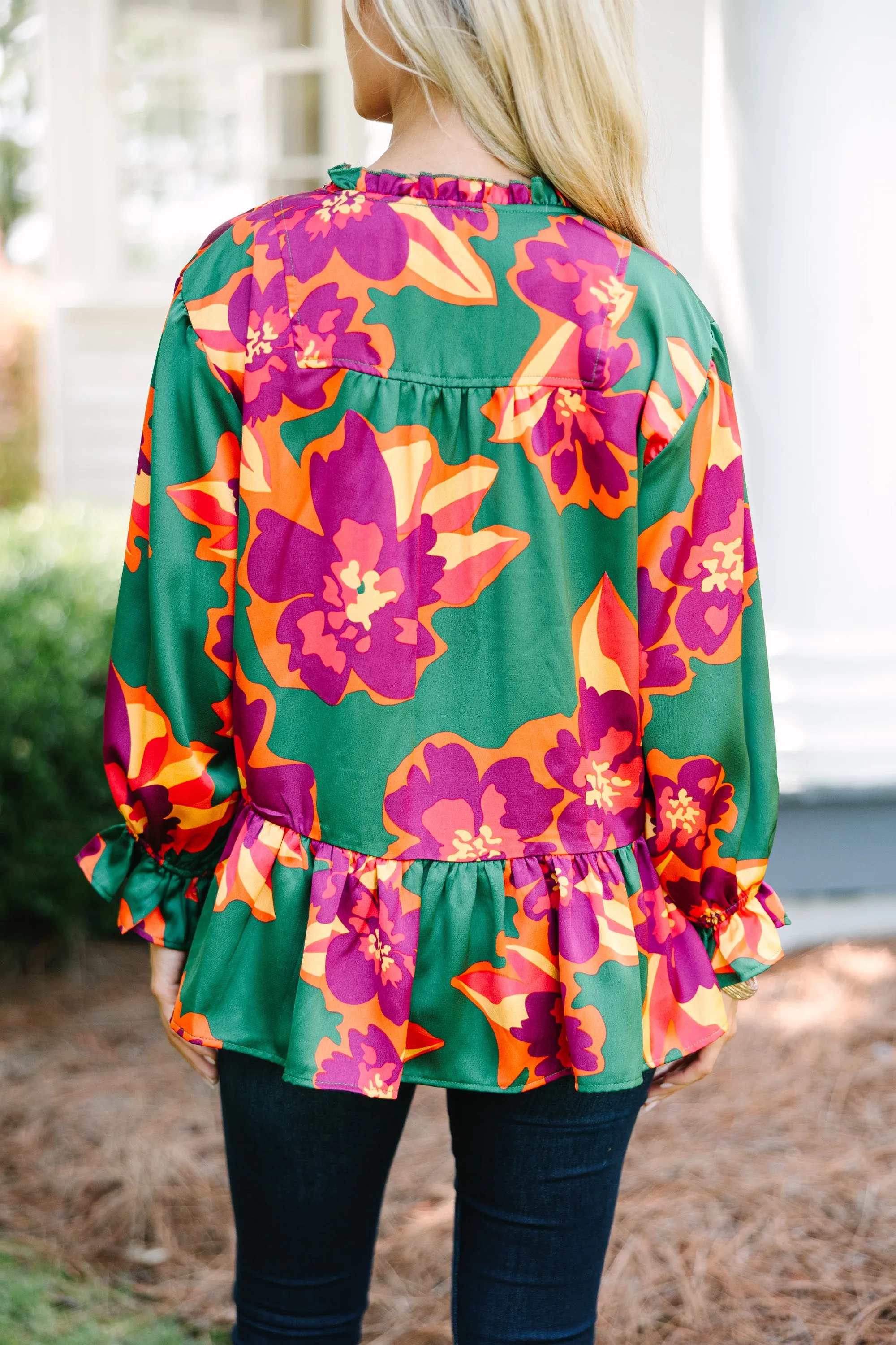 All The Joy Green Floral Blouse