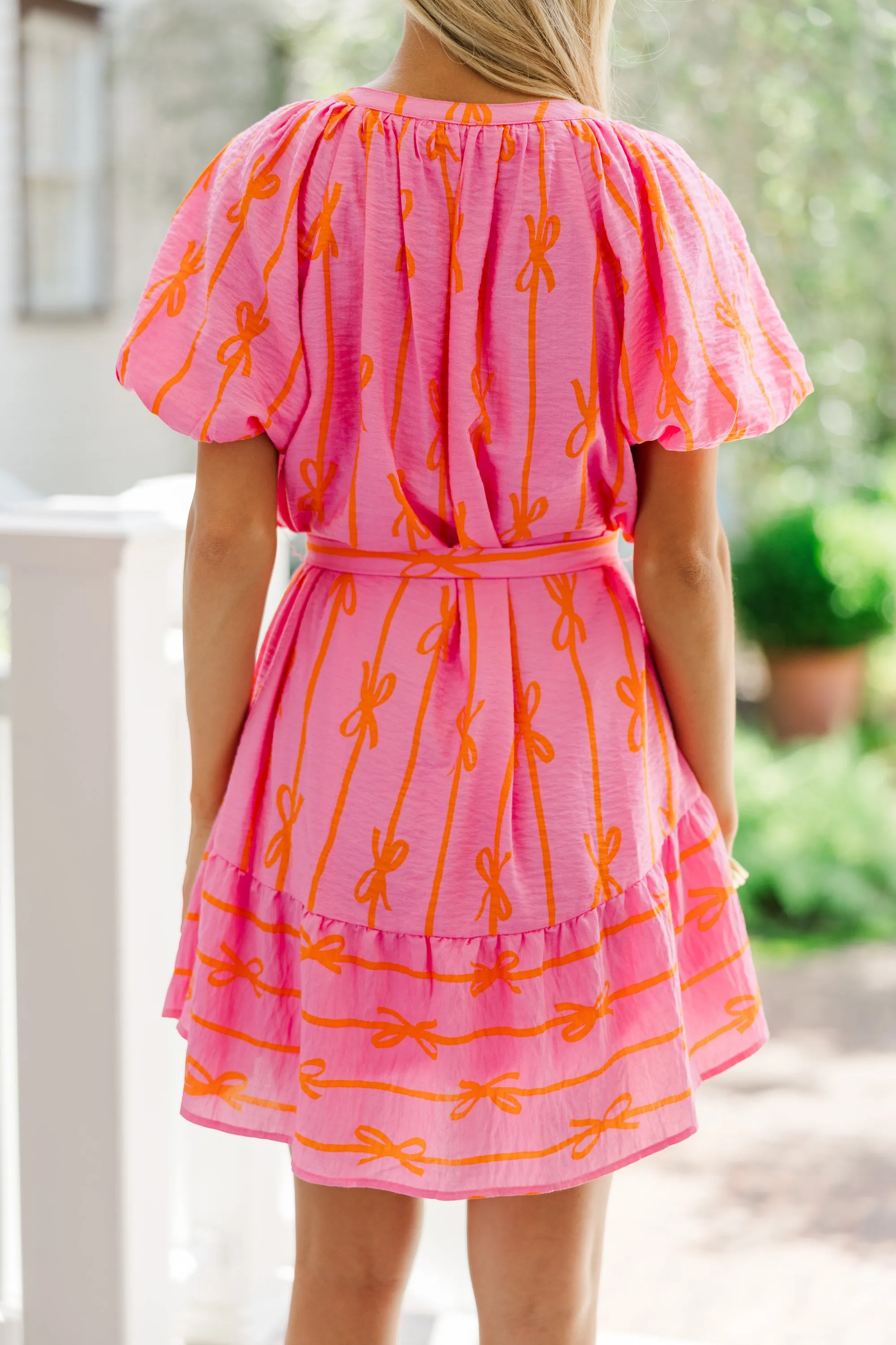 All Tied Up Bubblegum Pink Bow Print Dress