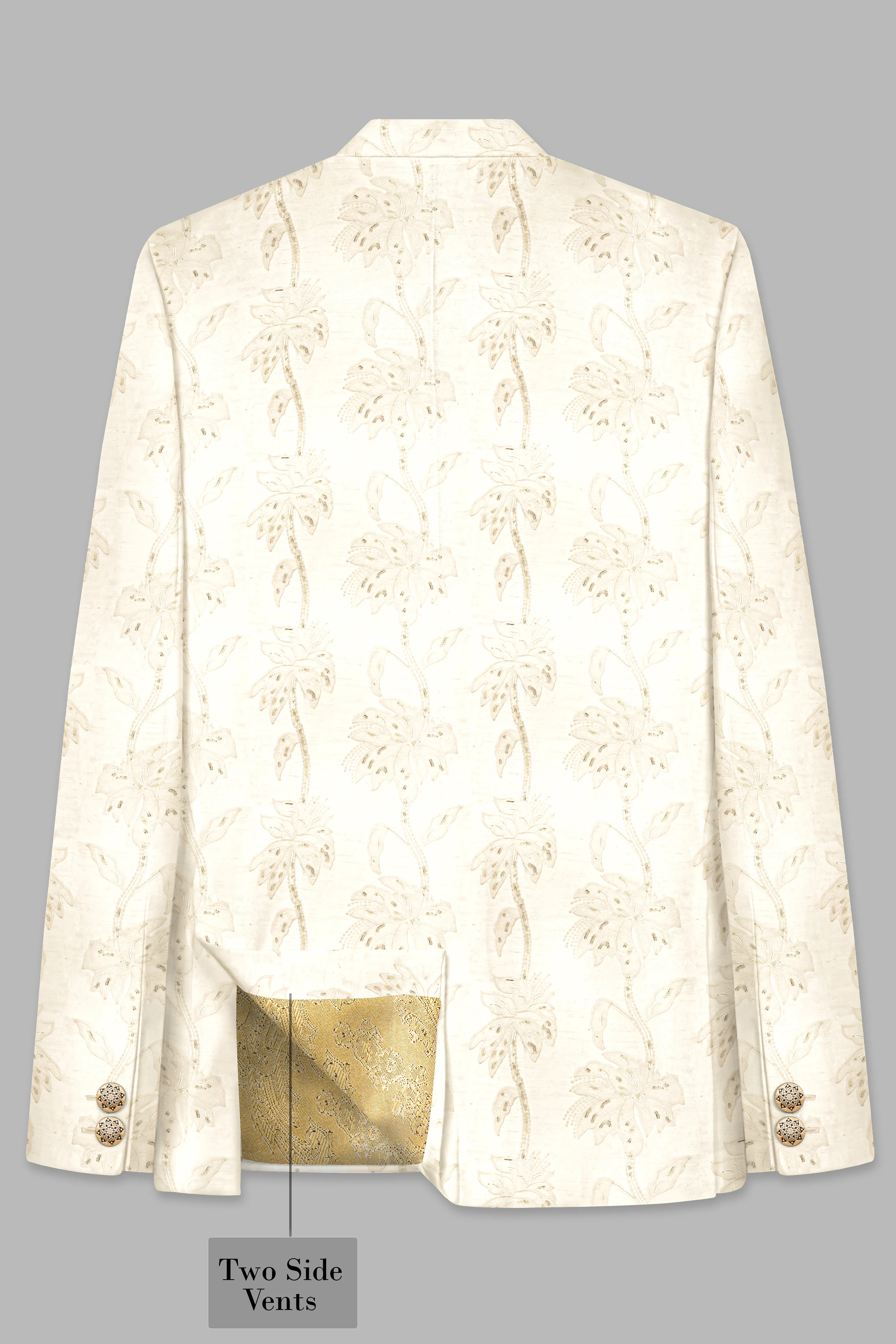 Almond Cream Designer Sequin And Thread Embroidered Cross Placket Bandhgala Jodhpuri