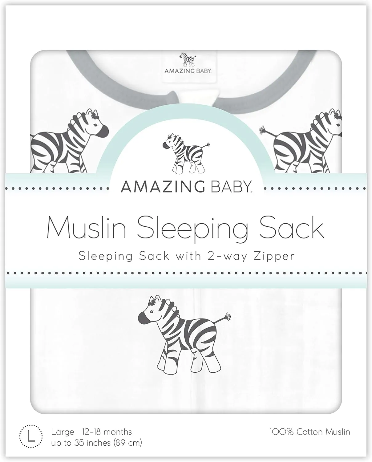 Amazing Baby Muslin Sleeping Sack with 2-Way Zipper, Zebra, Black, Small