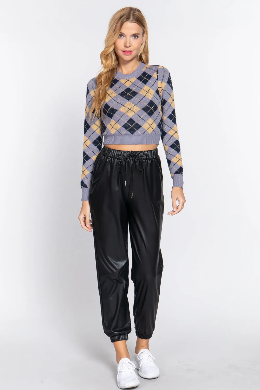 Argyle Jacquard Crop Sweater